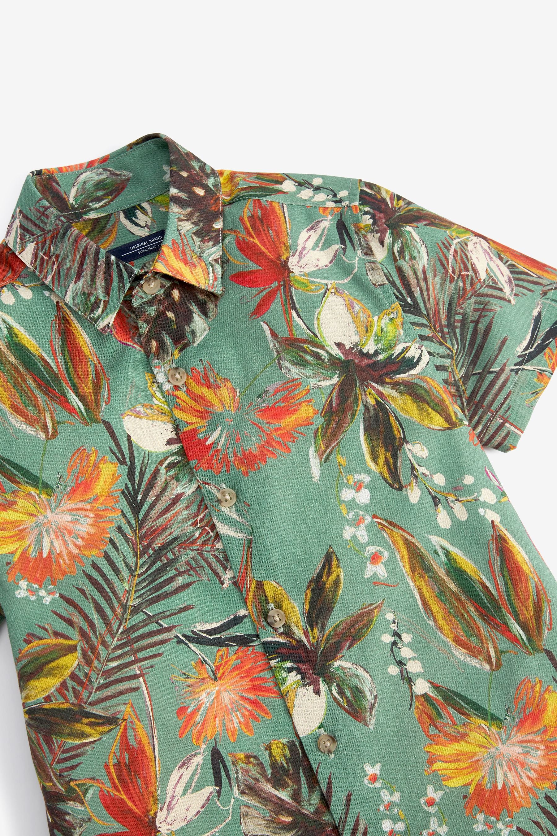 Green Hawaiian Short Sleeve Printed Shirt (3-16yrs)