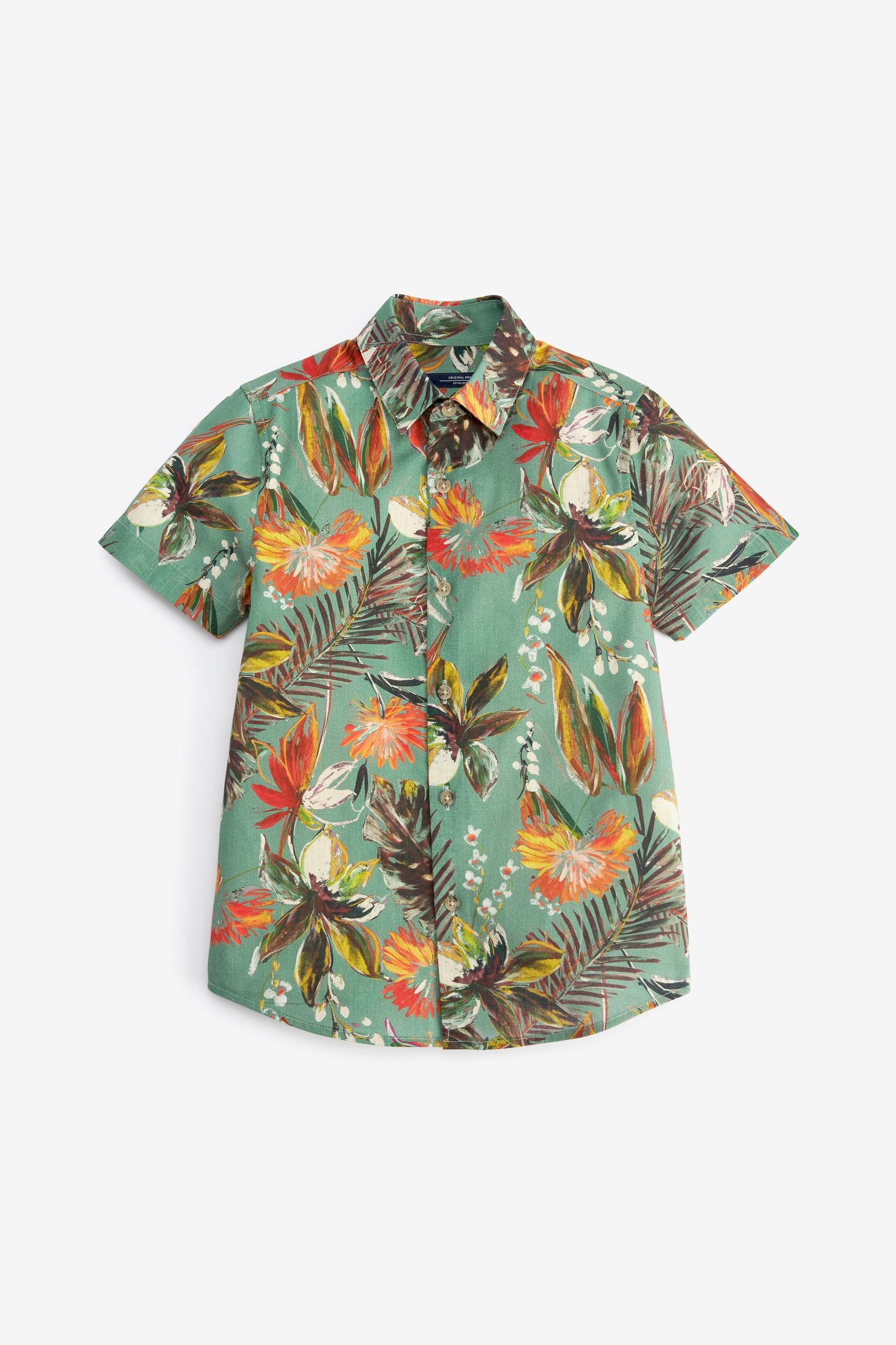 Green Hawaiian Short Sleeve Printed Shirt (3-16yrs)