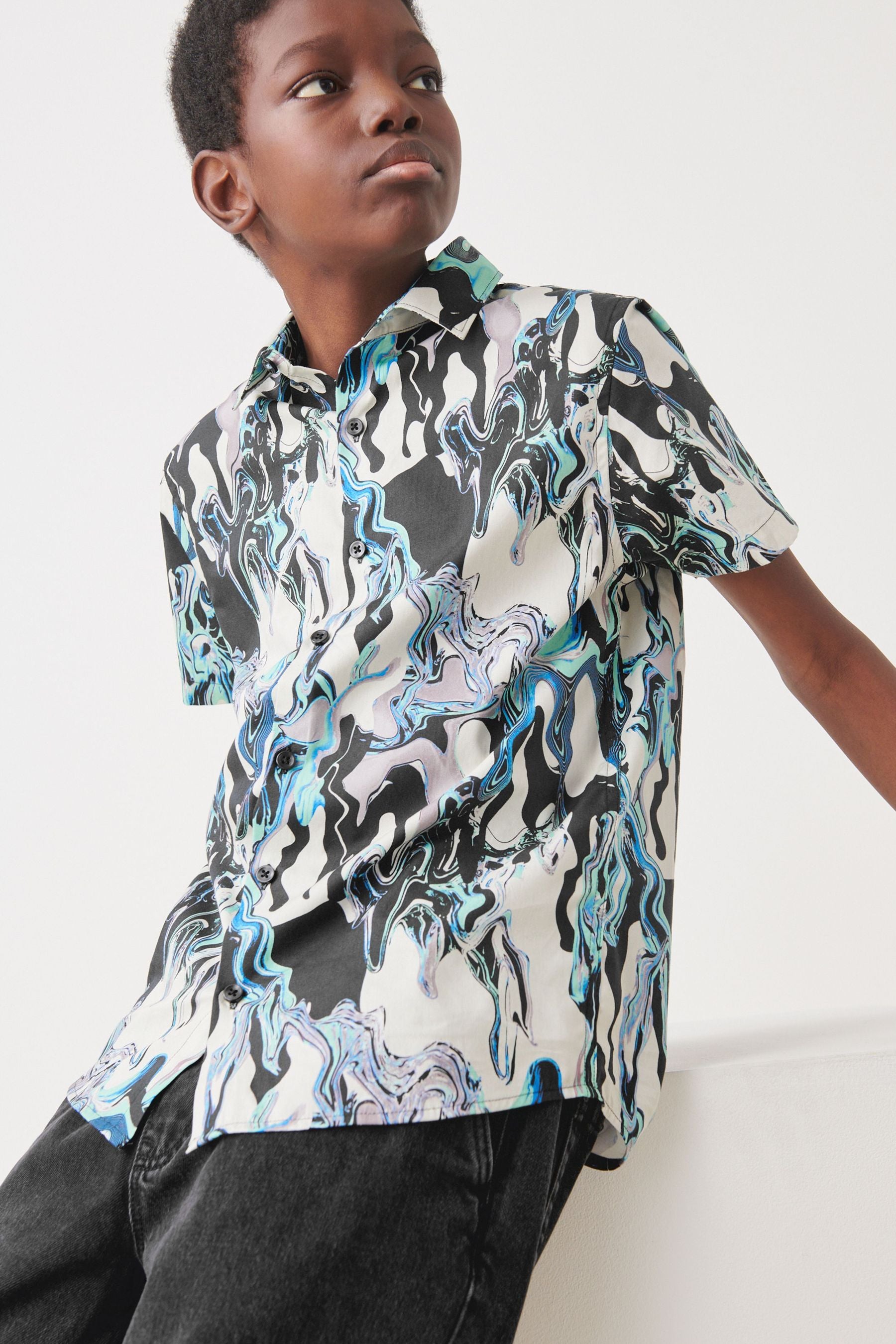 Monochrome Short Sleeve Printed Shirt (3-16yrs)