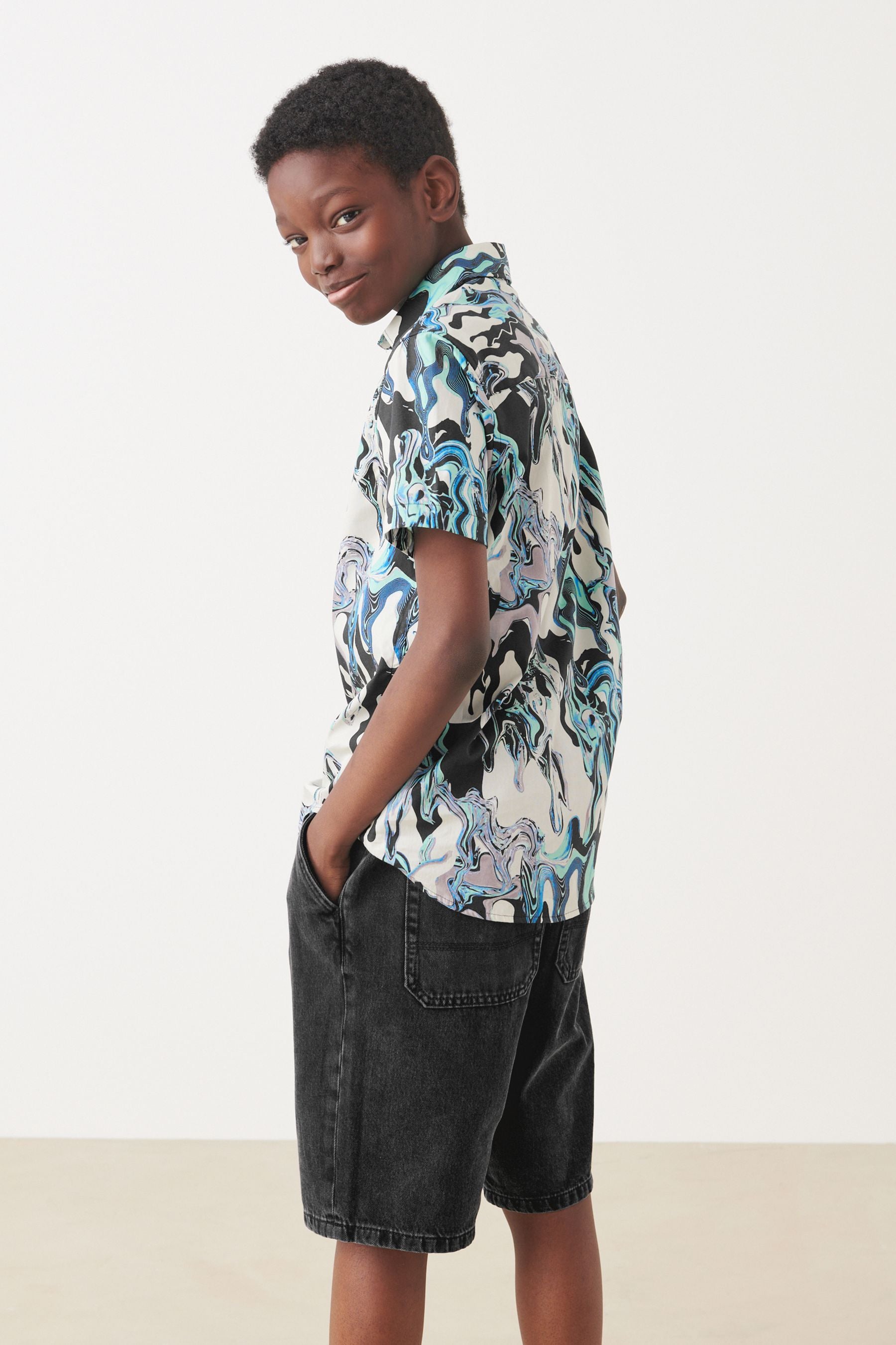 Monochrome Short Sleeve Printed Shirt (3-16yrs)