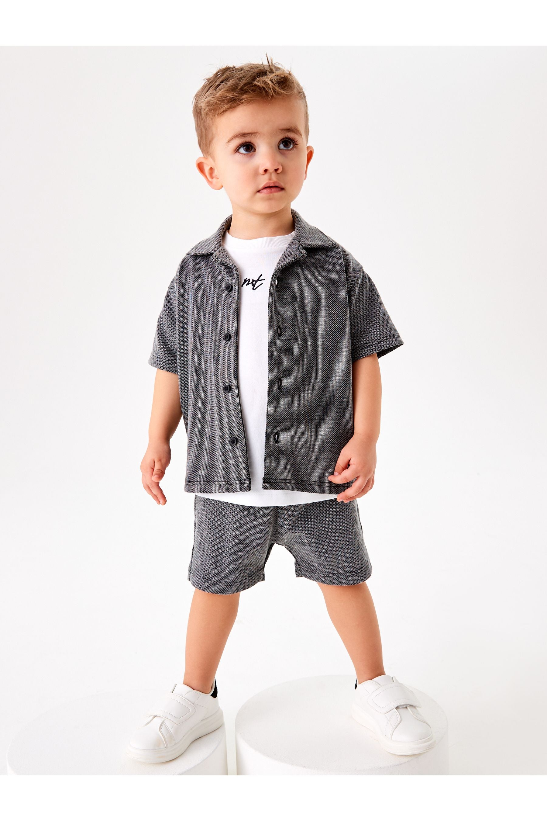 Grey Jacquard 3 Piece Short Set (3mths-7yrs)