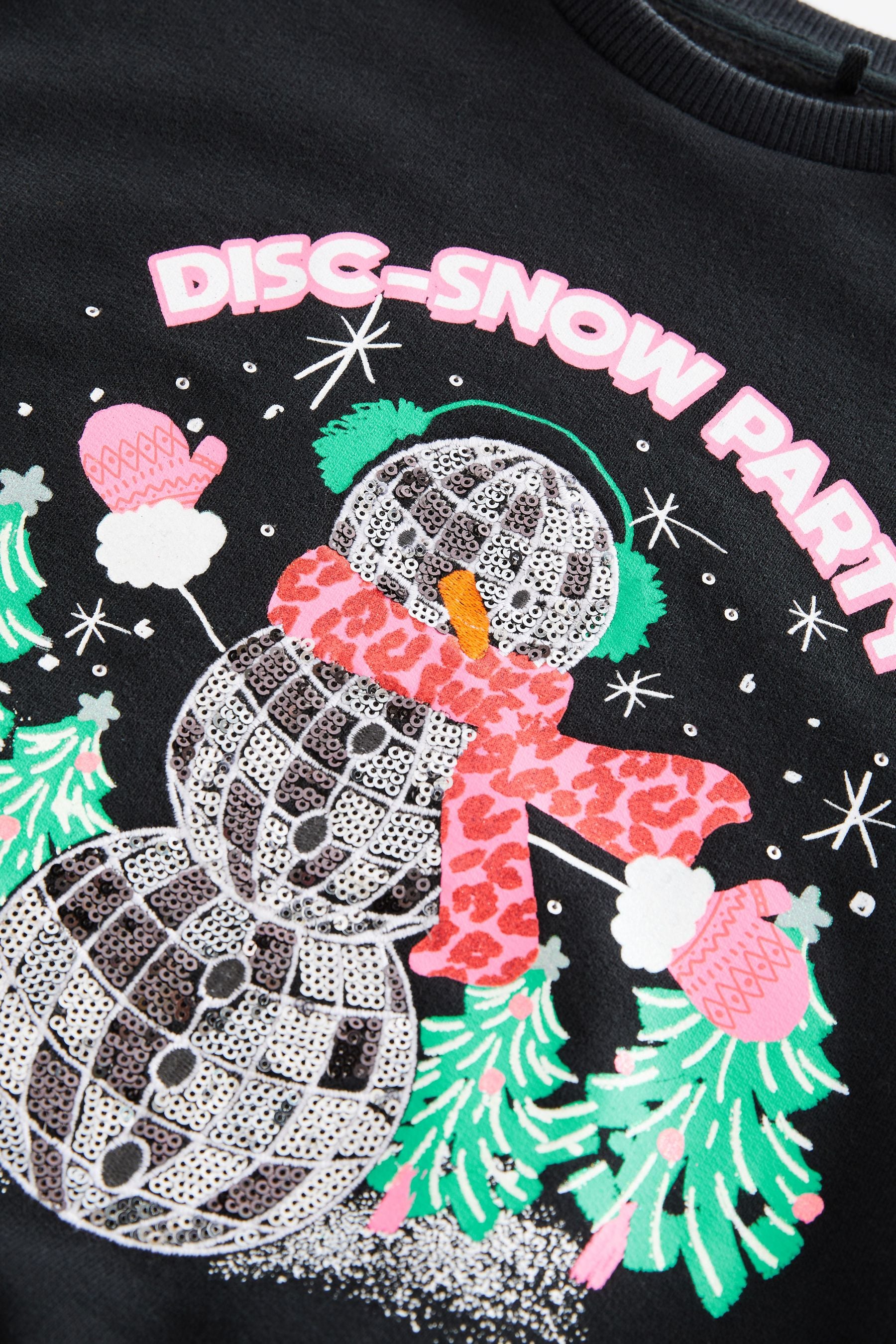 Black Sequin Snowman Christmas Sweatshirt Jumper (3-16yrs)