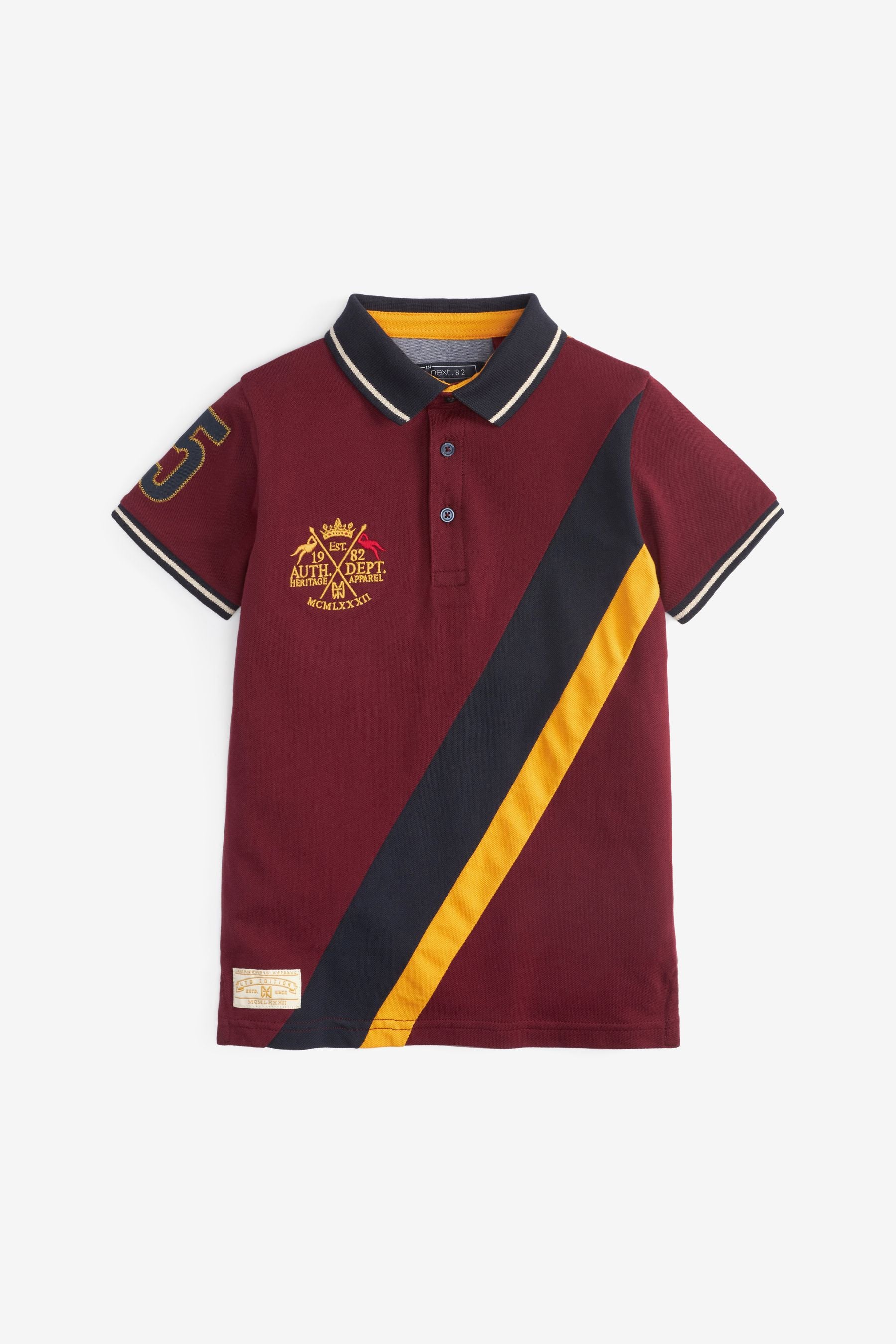 Plum Purple Heritage Sash Short Sleeve Polo Shirt (3-16yrs)