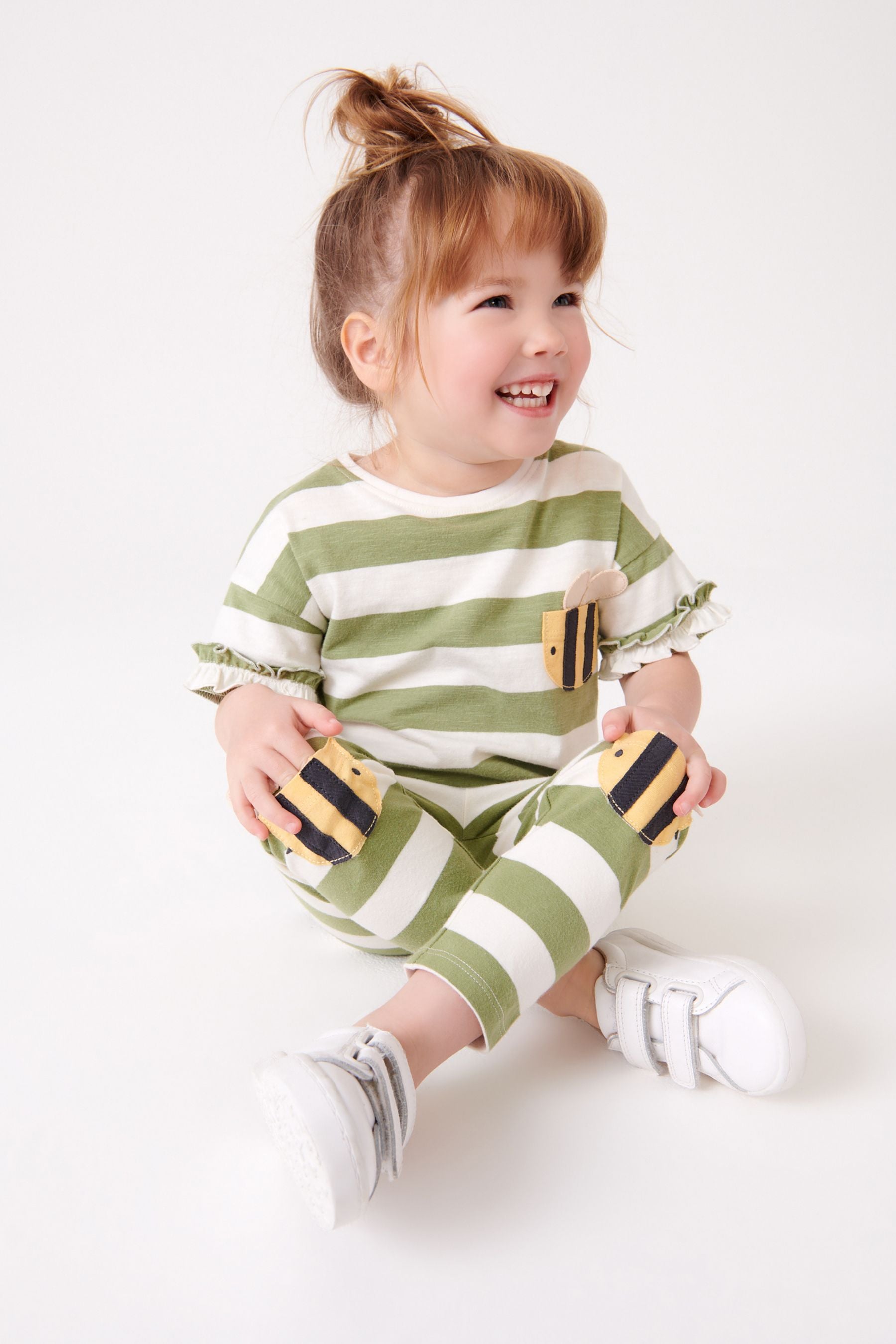 Green Stripe Bee Pocket Embroidered T-Shirt (3mths-7yrs)