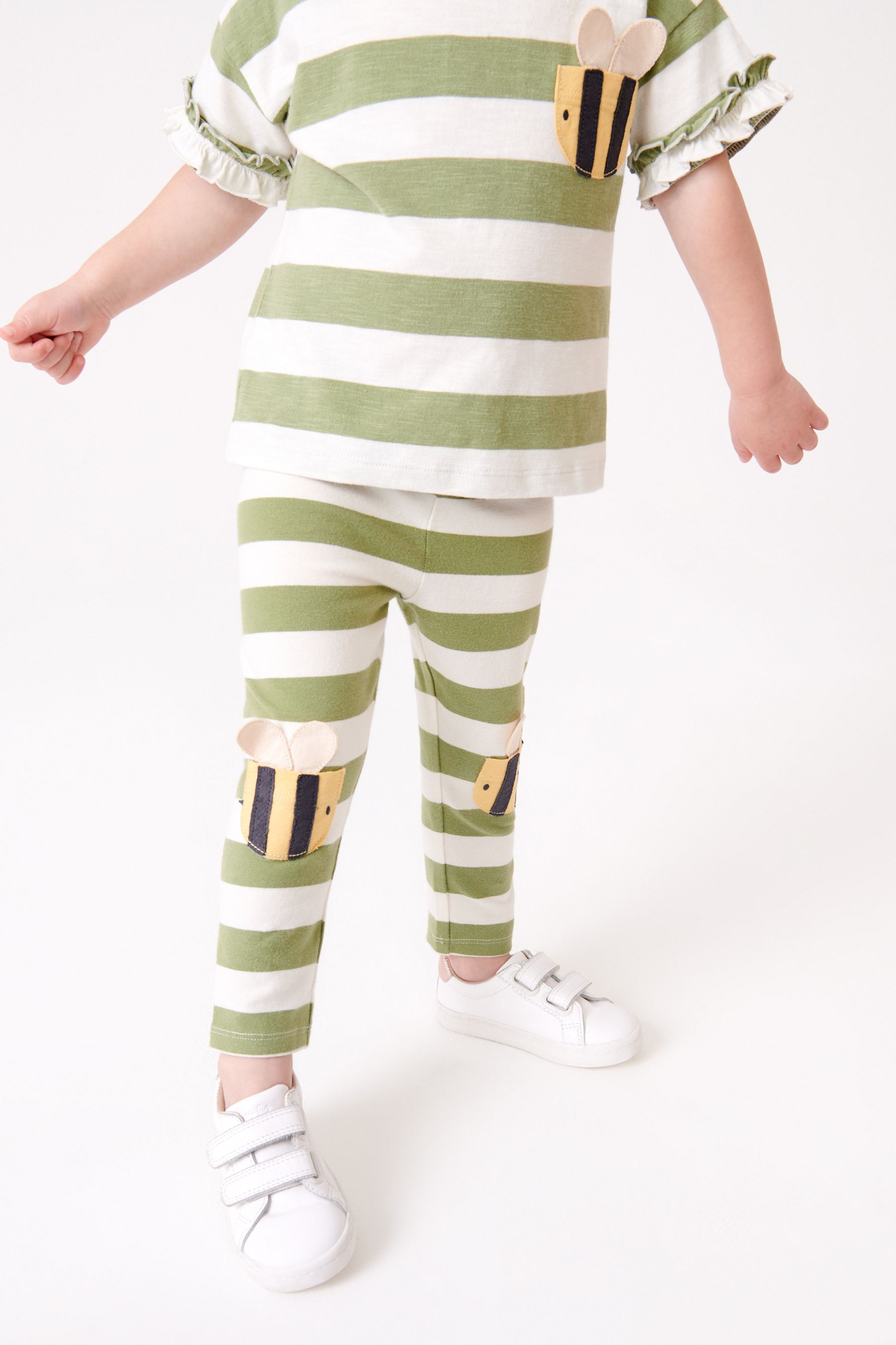 Green Stripe Bee Pocket Embroidered T-Shirt (3mths-7yrs)