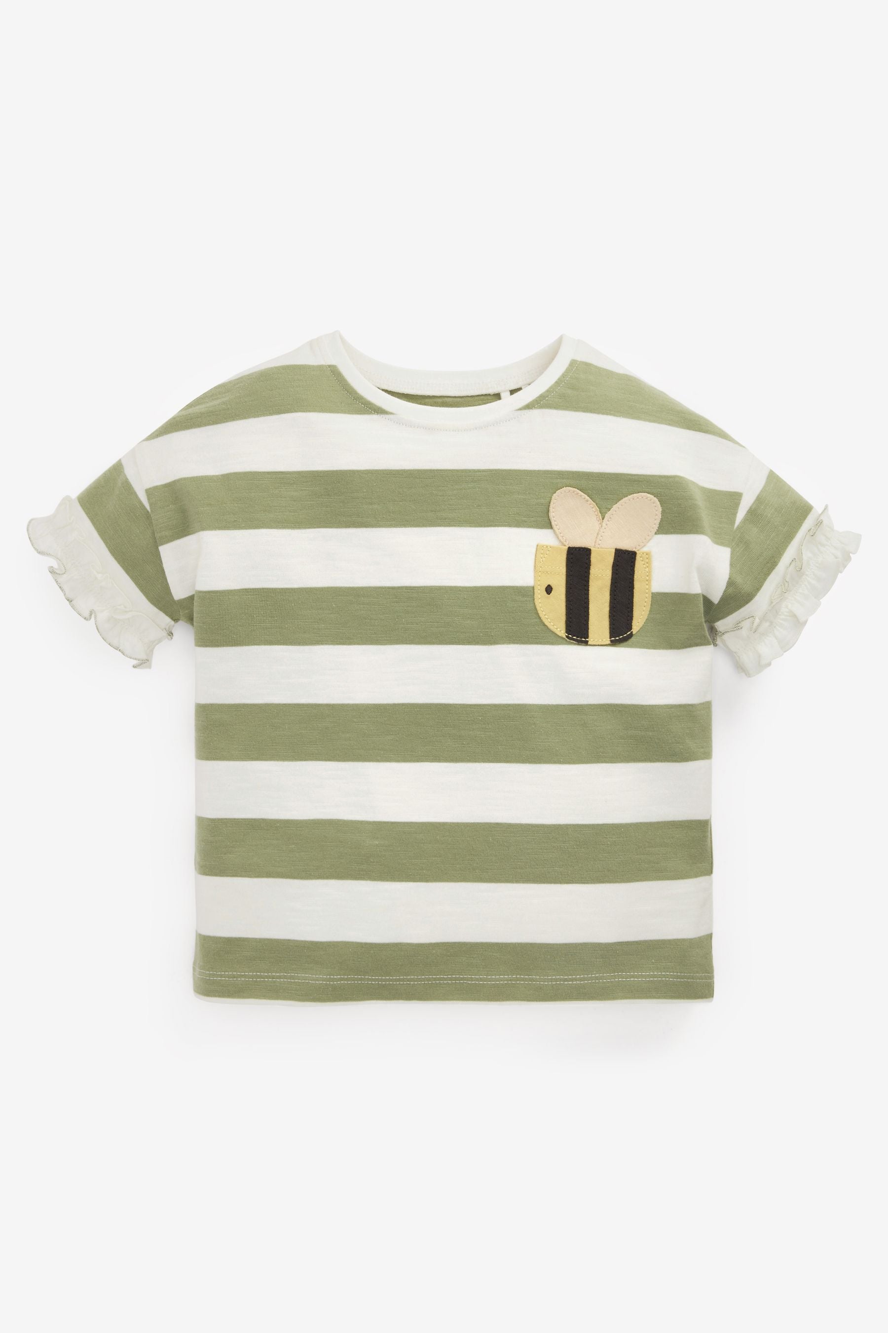 Green Stripe Bee Pocket Embroidered T-Shirt (3mths-7yrs)