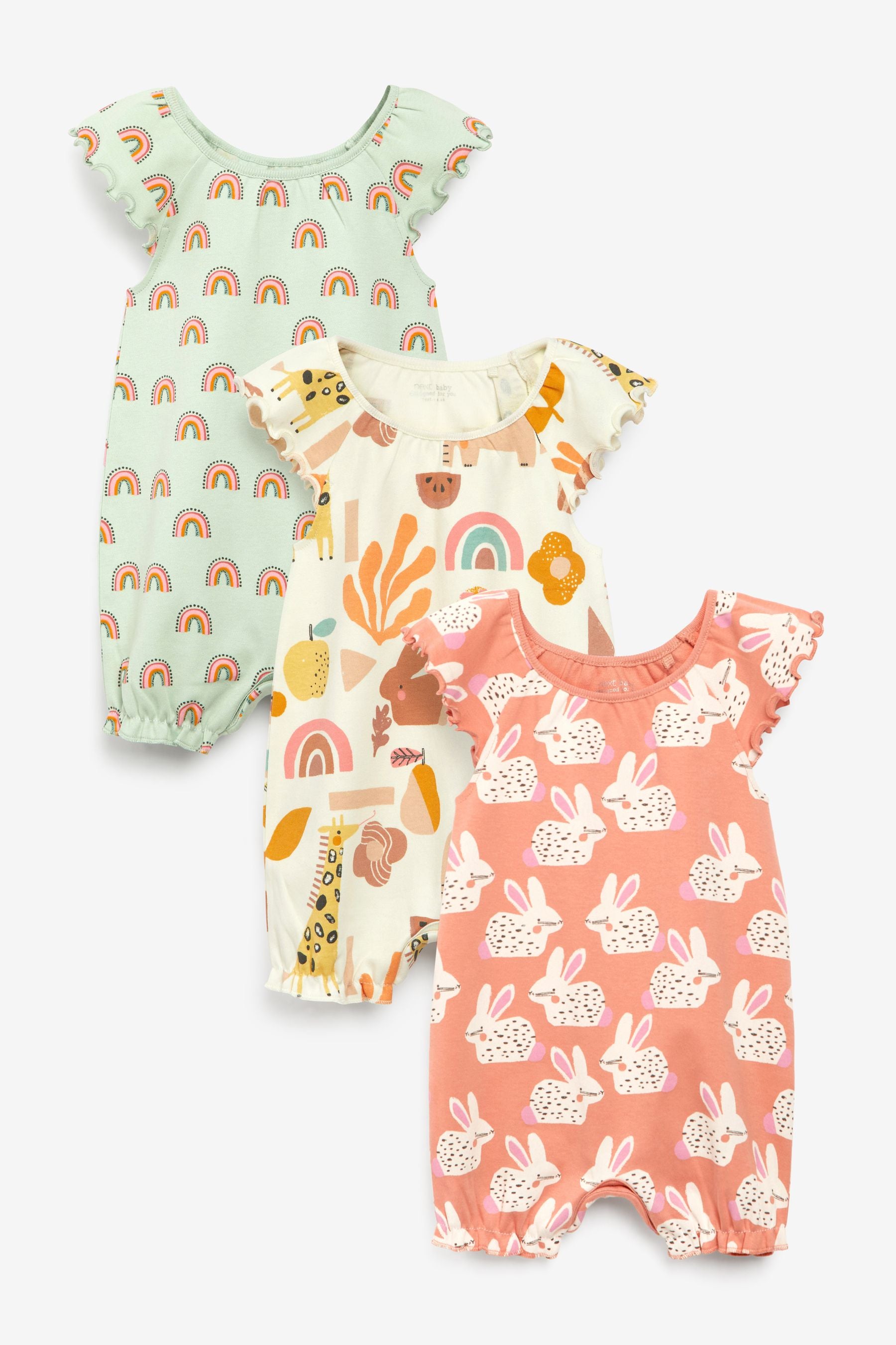 Pink/Cream Animal Baby 3 Pack Rompers (0mths-3yrs)