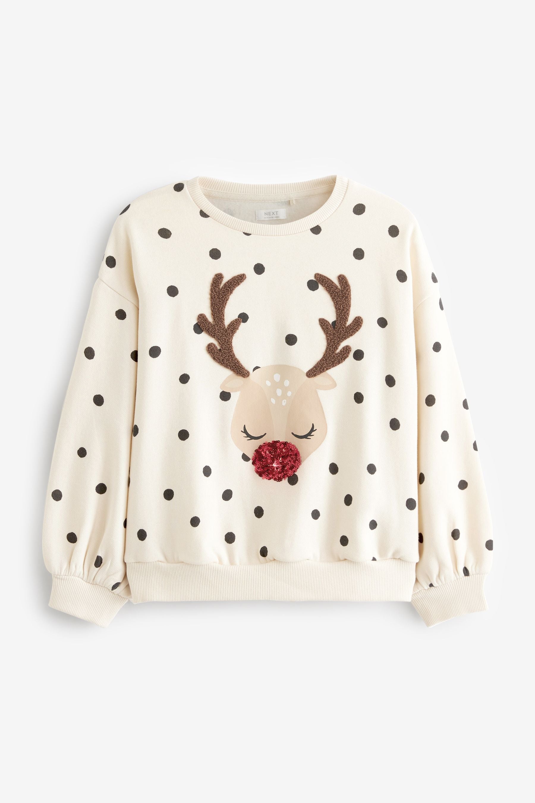 Ecru Cream Reindeer Spot Christmas Sweatshirt Jumper (3-16yrs)