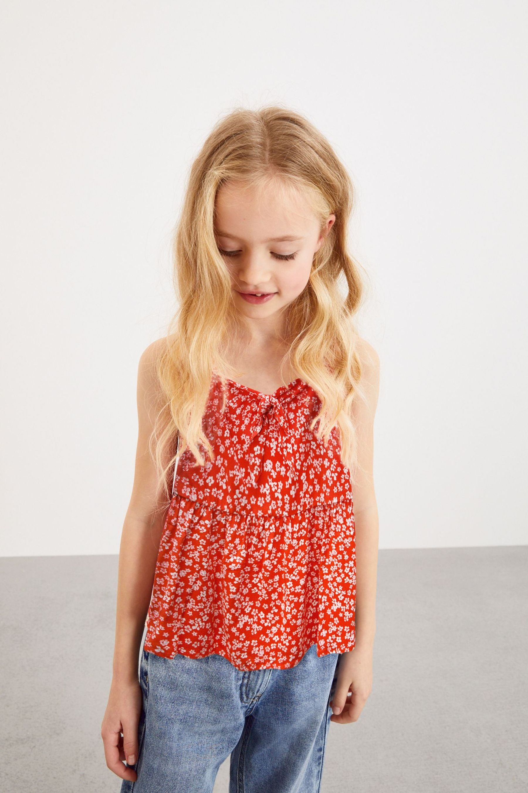 Red Ditsy Tie Front Blouse (3-16yrs)