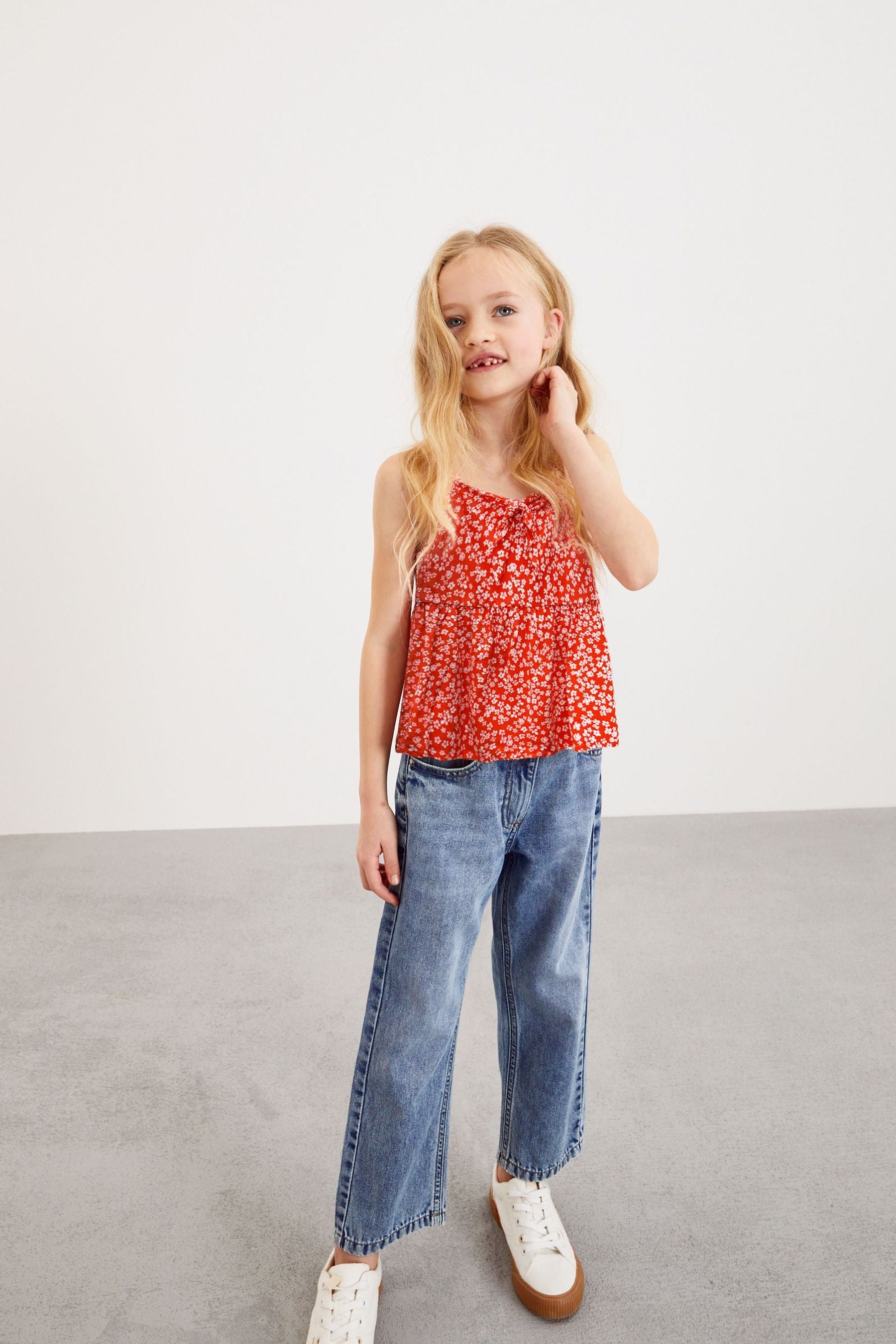 Red Ditsy Tie Front Blouse (3-16yrs)