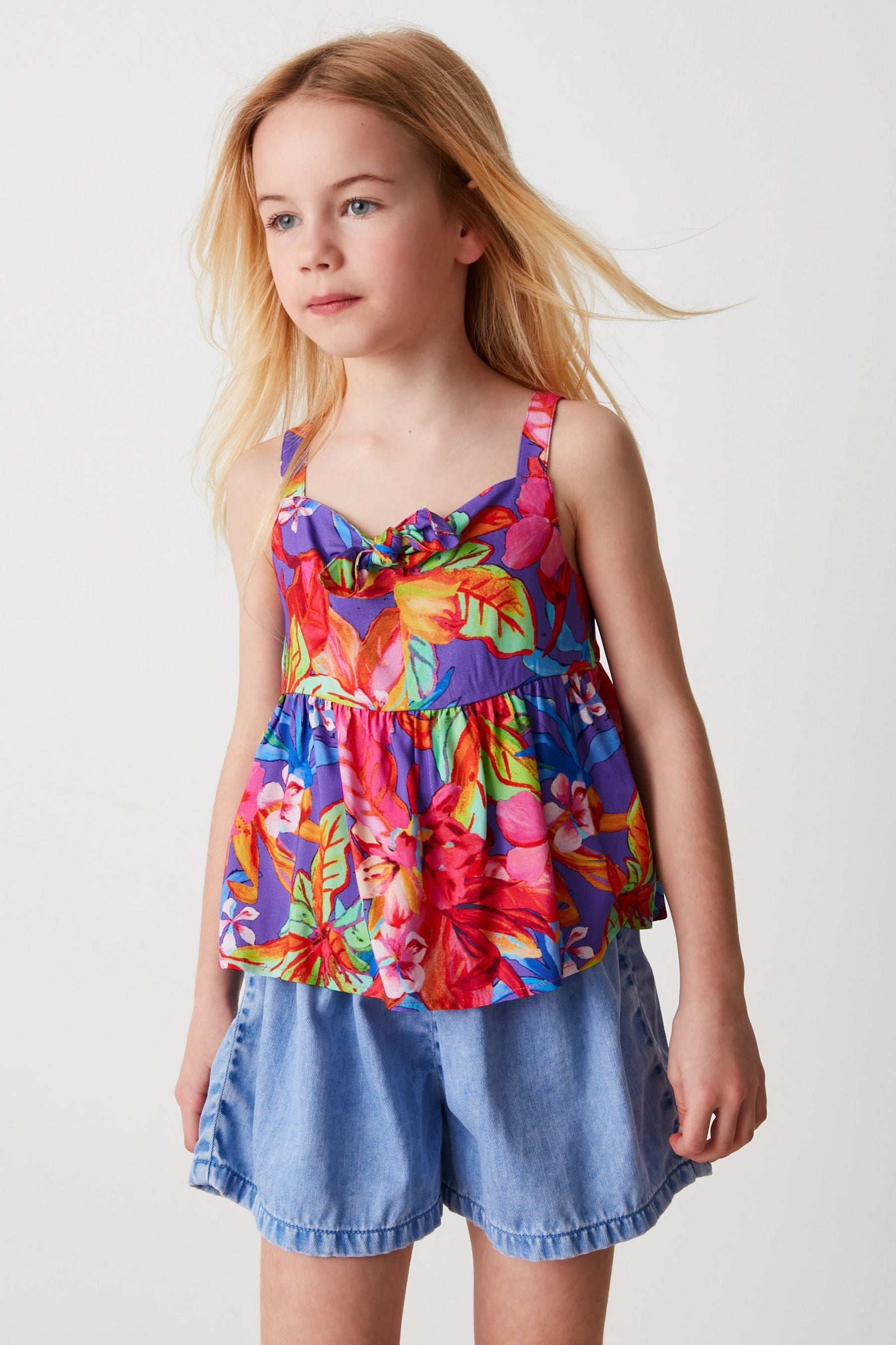 Purple Tropical Tie Front Blouse (3-16yrs)