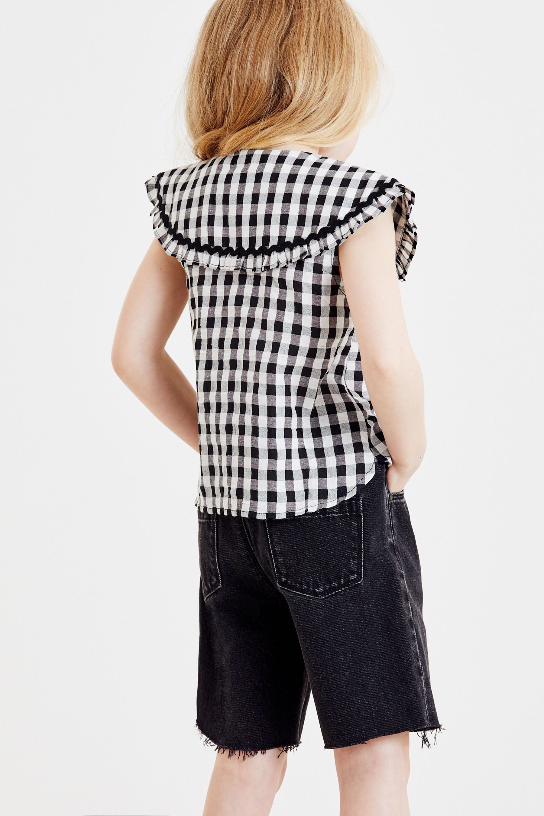 Black Gingham Big Collar Blouse (3-16yrs)