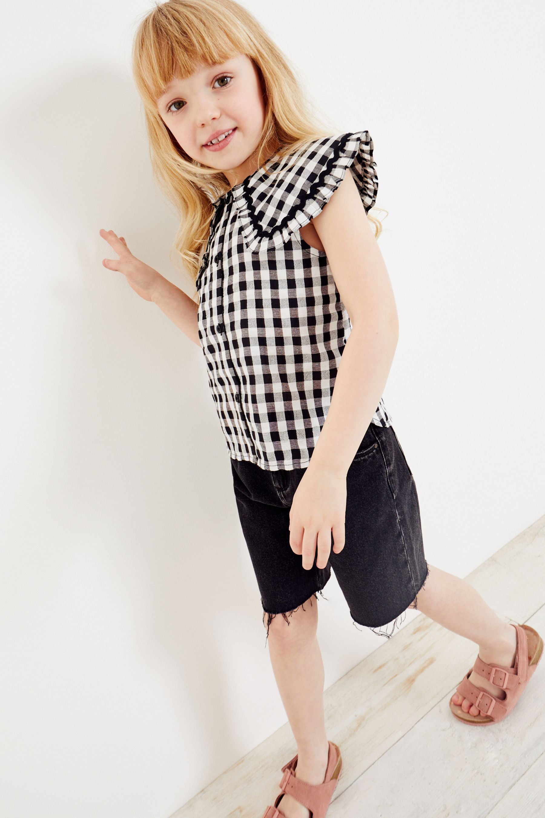 Black Gingham Big Collar Blouse (3-16yrs)