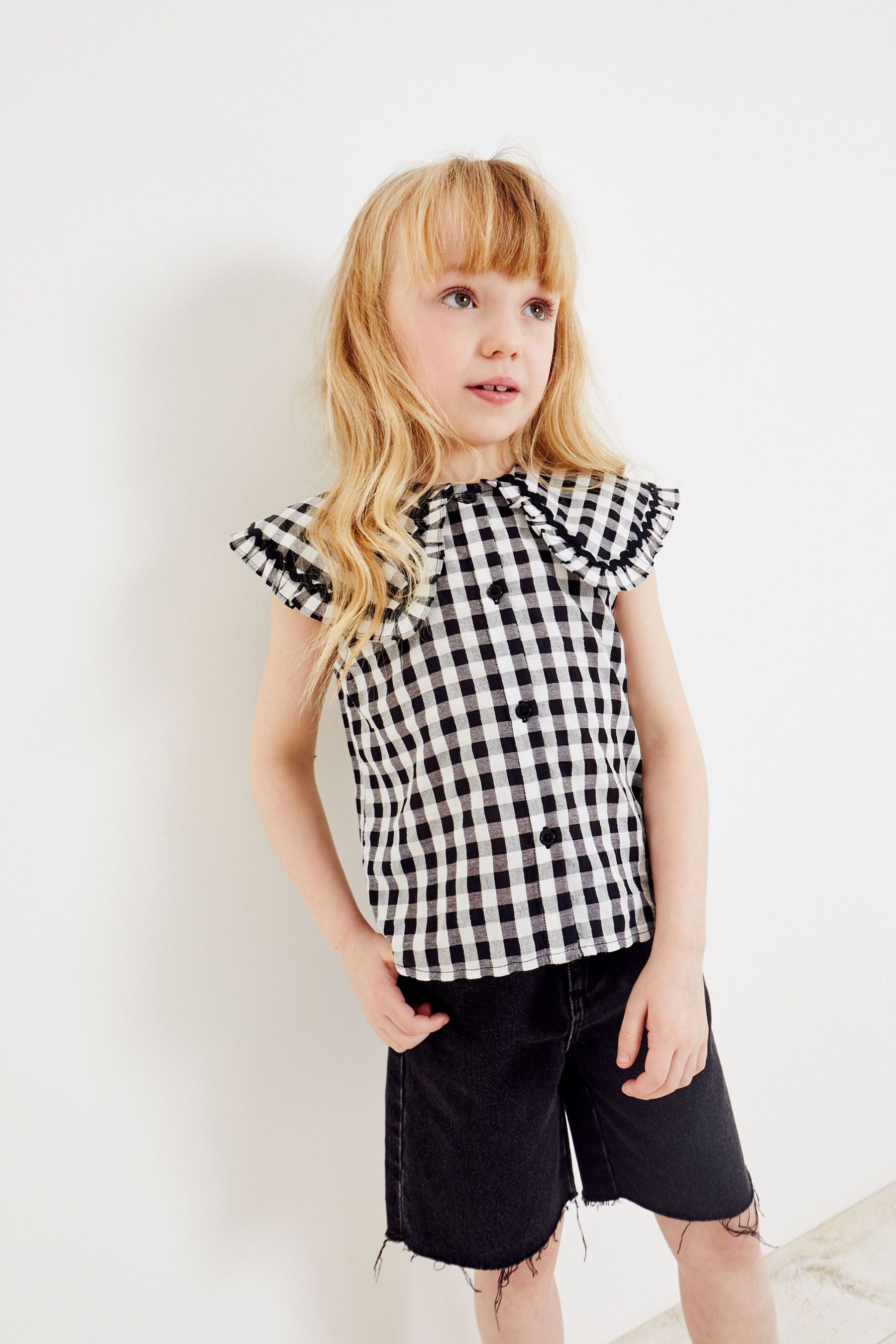 Black Gingham Big Collar Blouse (3-16yrs)