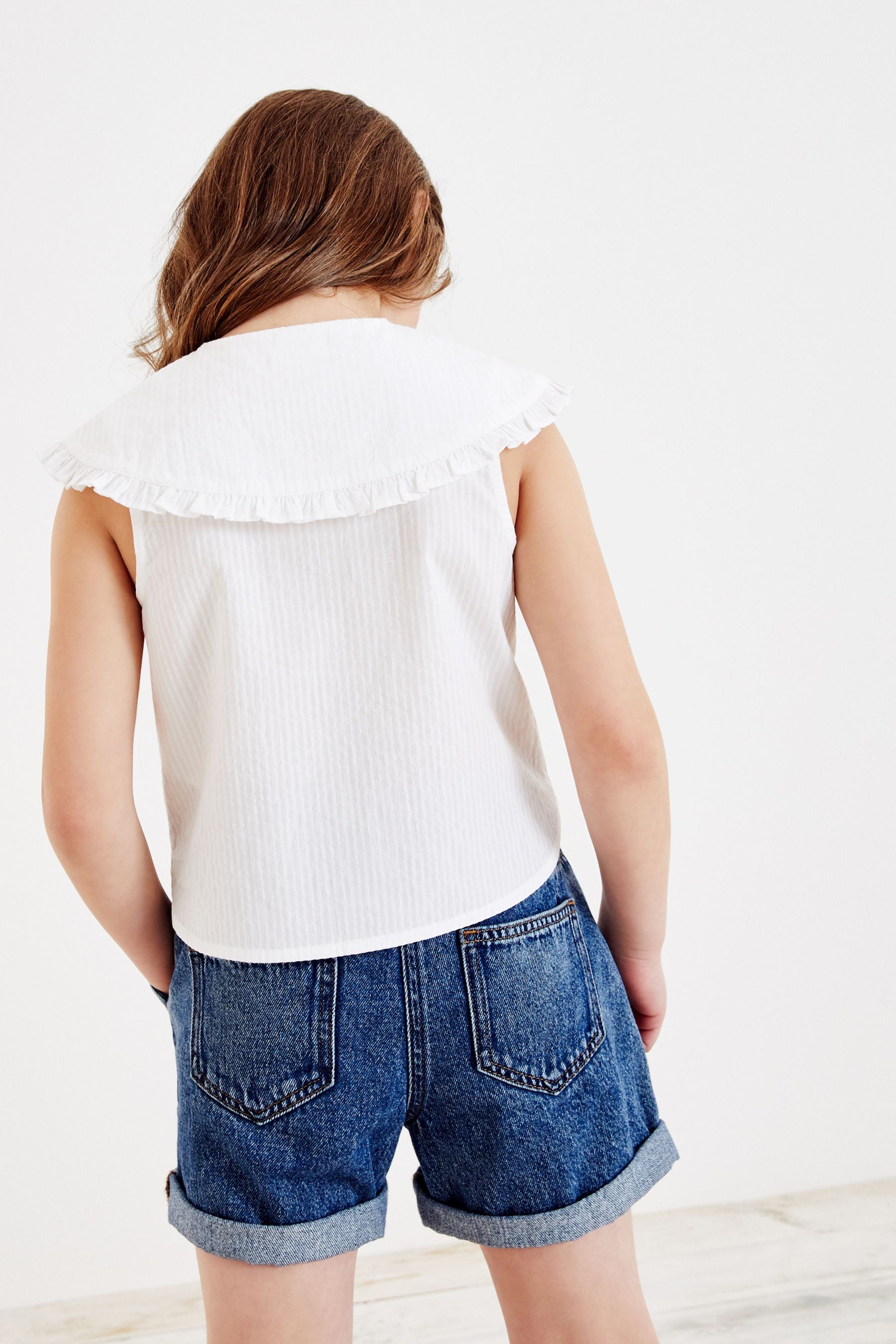 White Embroidered Big Collar Blouse (3-16yrs)