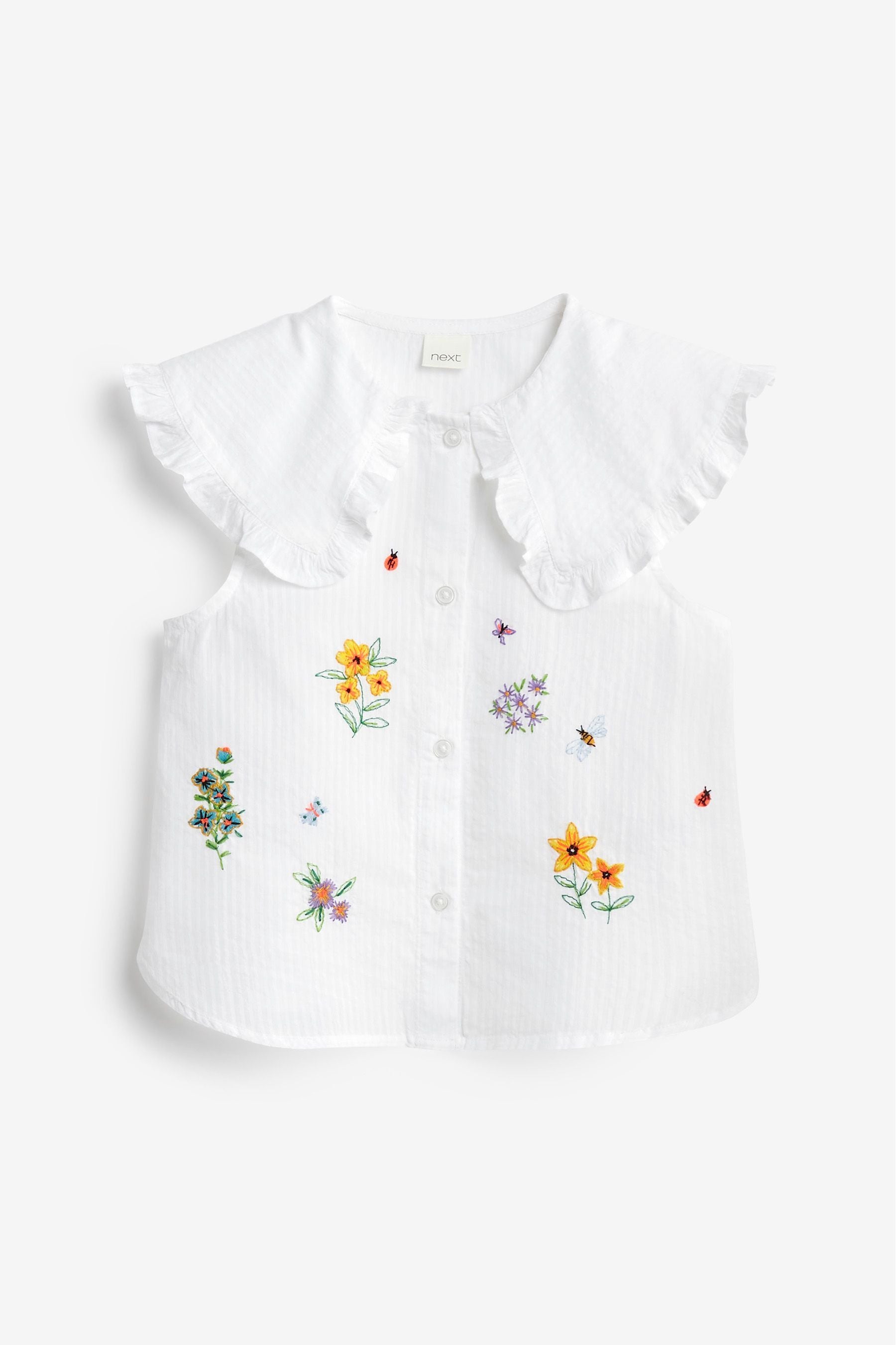 White Embroidered Big Collar Blouse (3-16yrs)