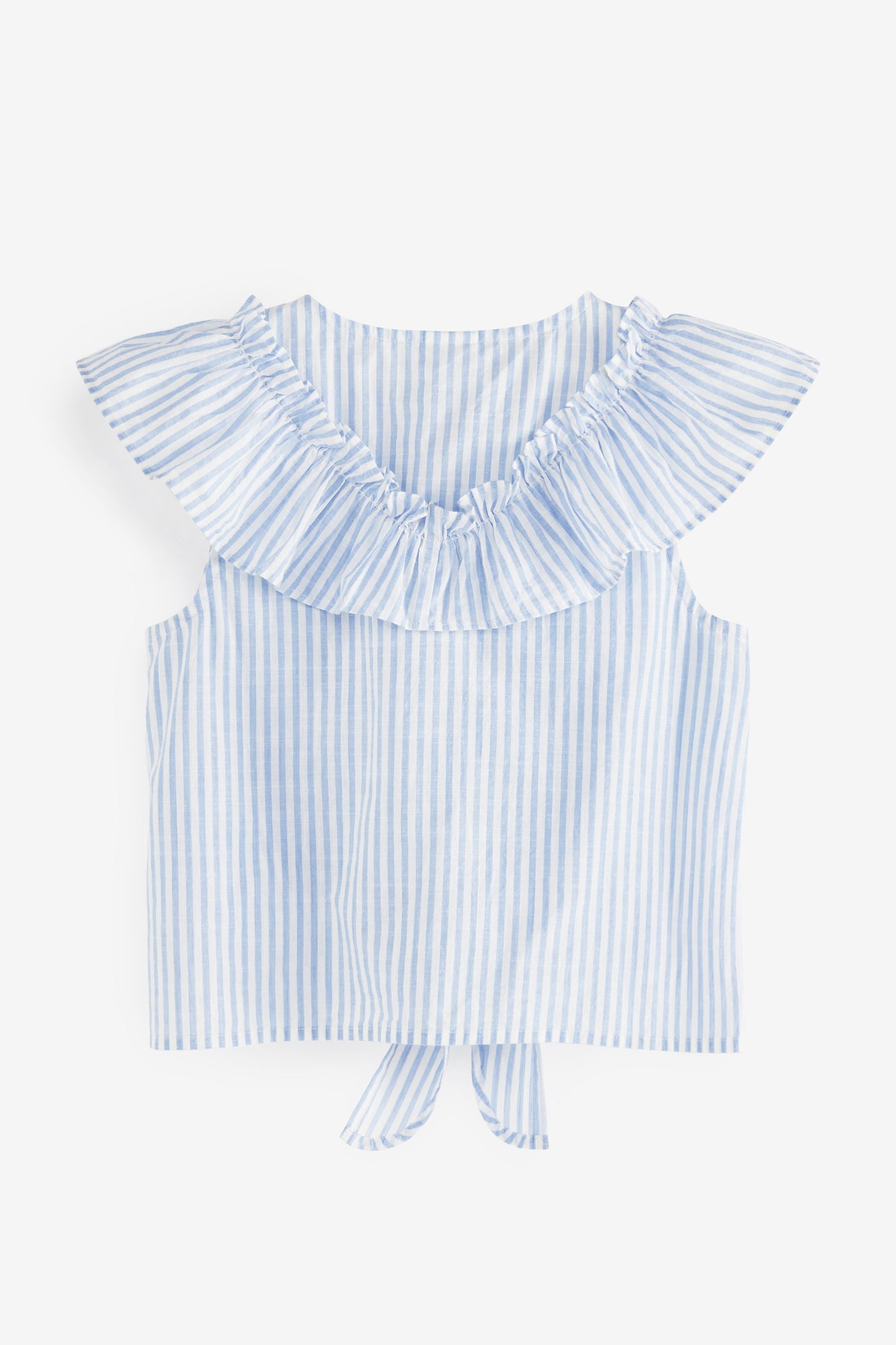 Blue Stripe Tie Front Frill Blouse (3-16yrs)