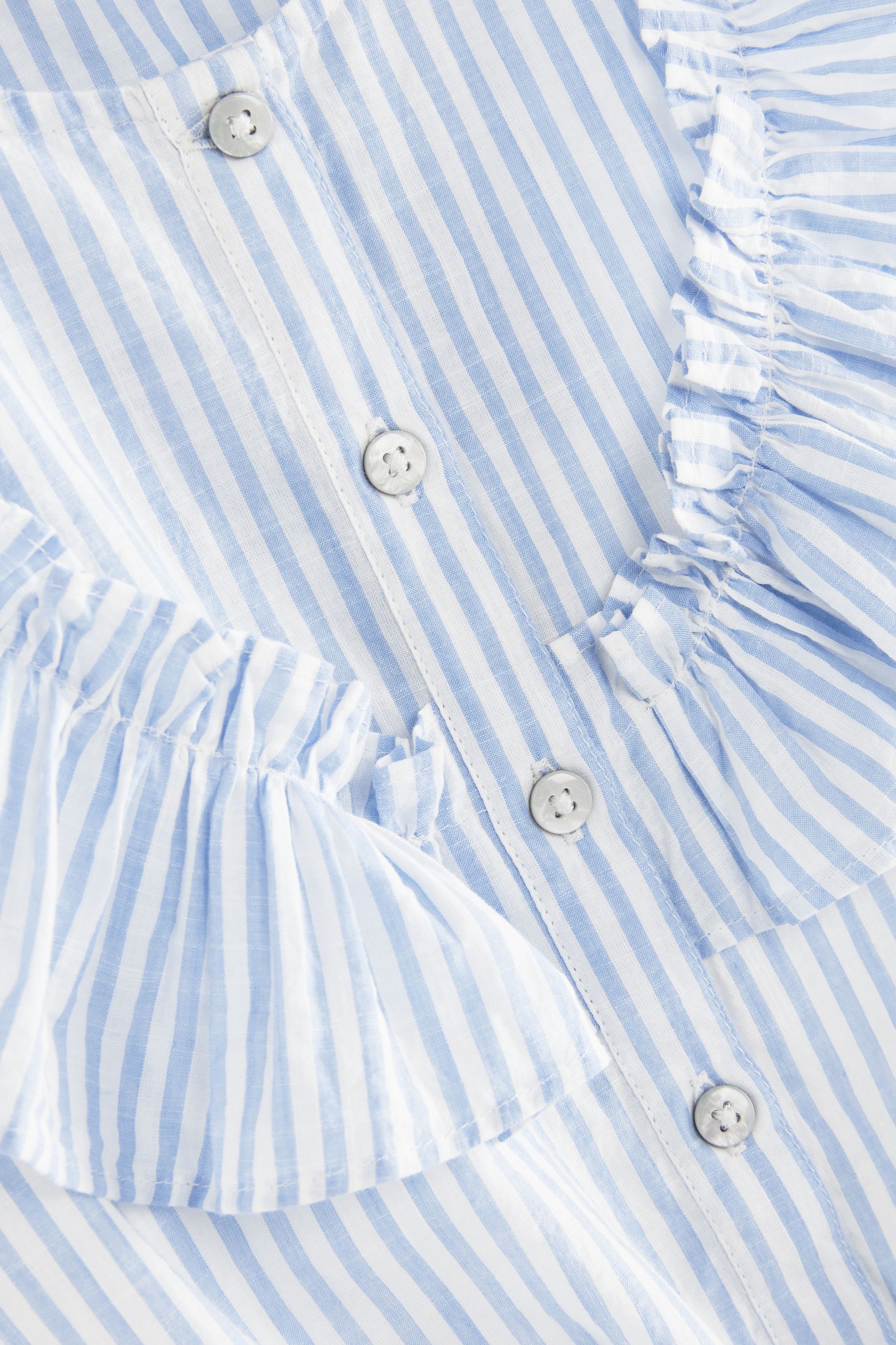 Blue Stripe Tie Front Frill Blouse (3-16yrs)