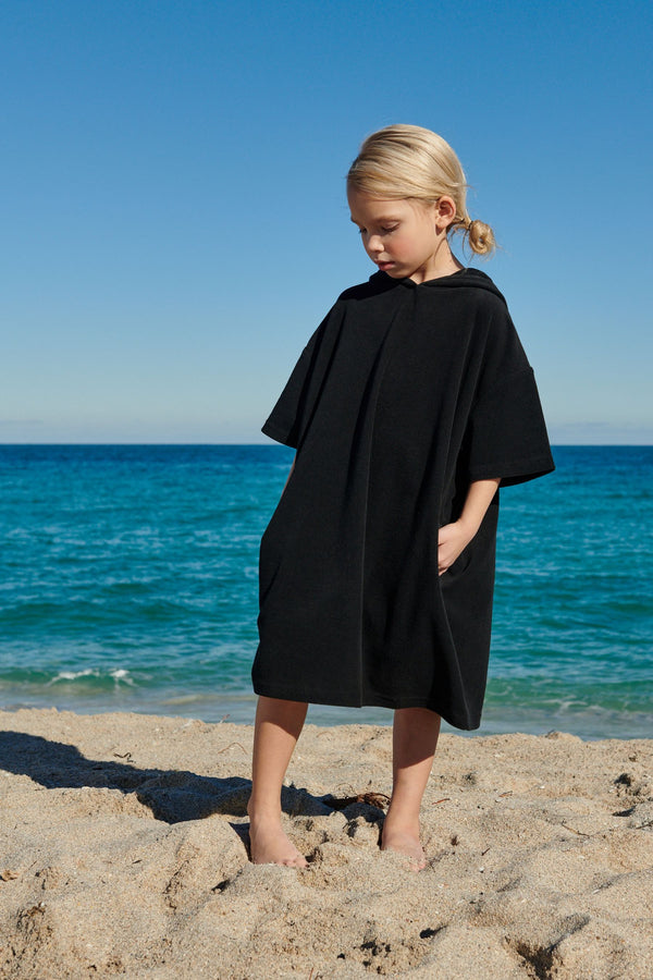 Black Oversized Short Sleeved Towelling Poncho