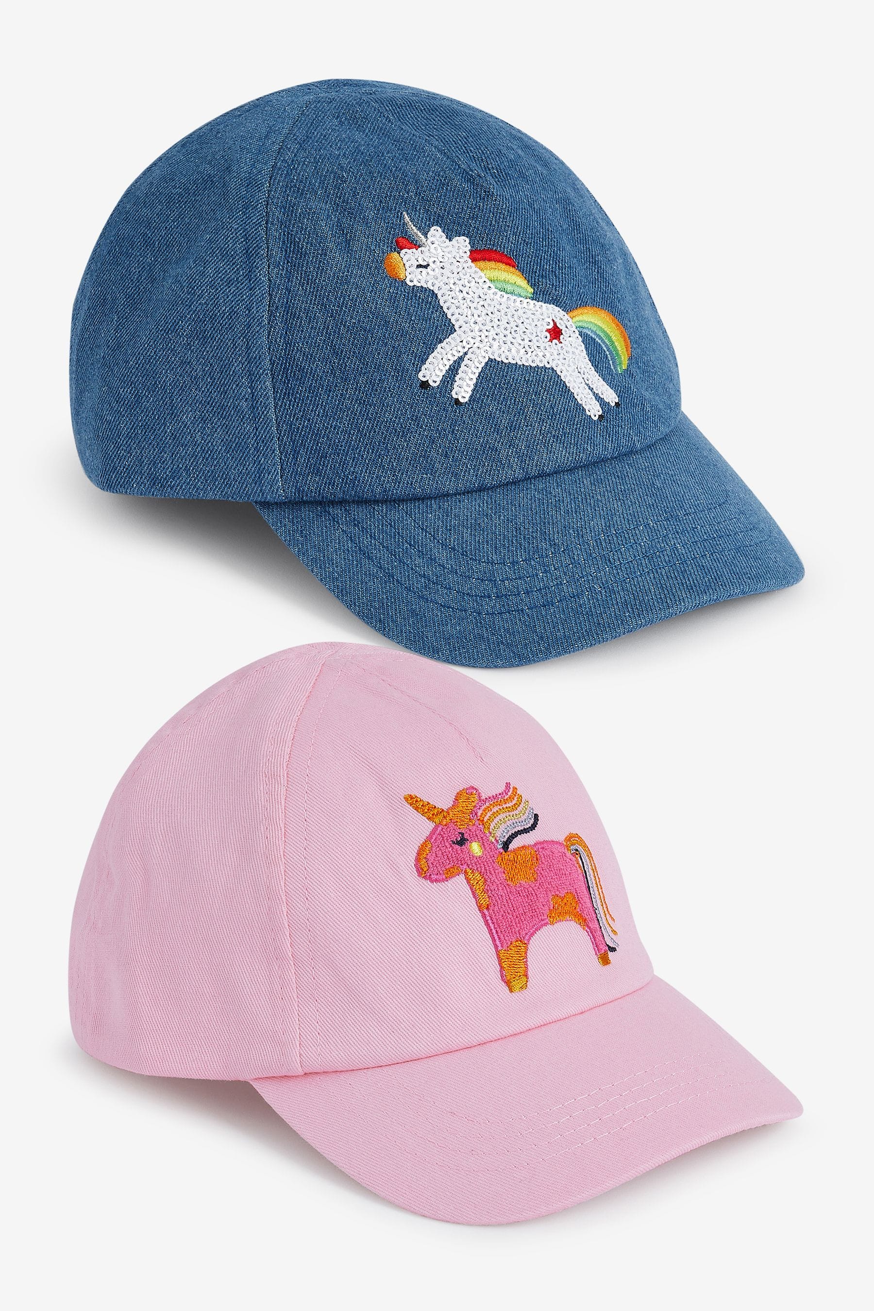 Pink/Chambray Unicorn 2 Pack Caps (3mths-6yrs)