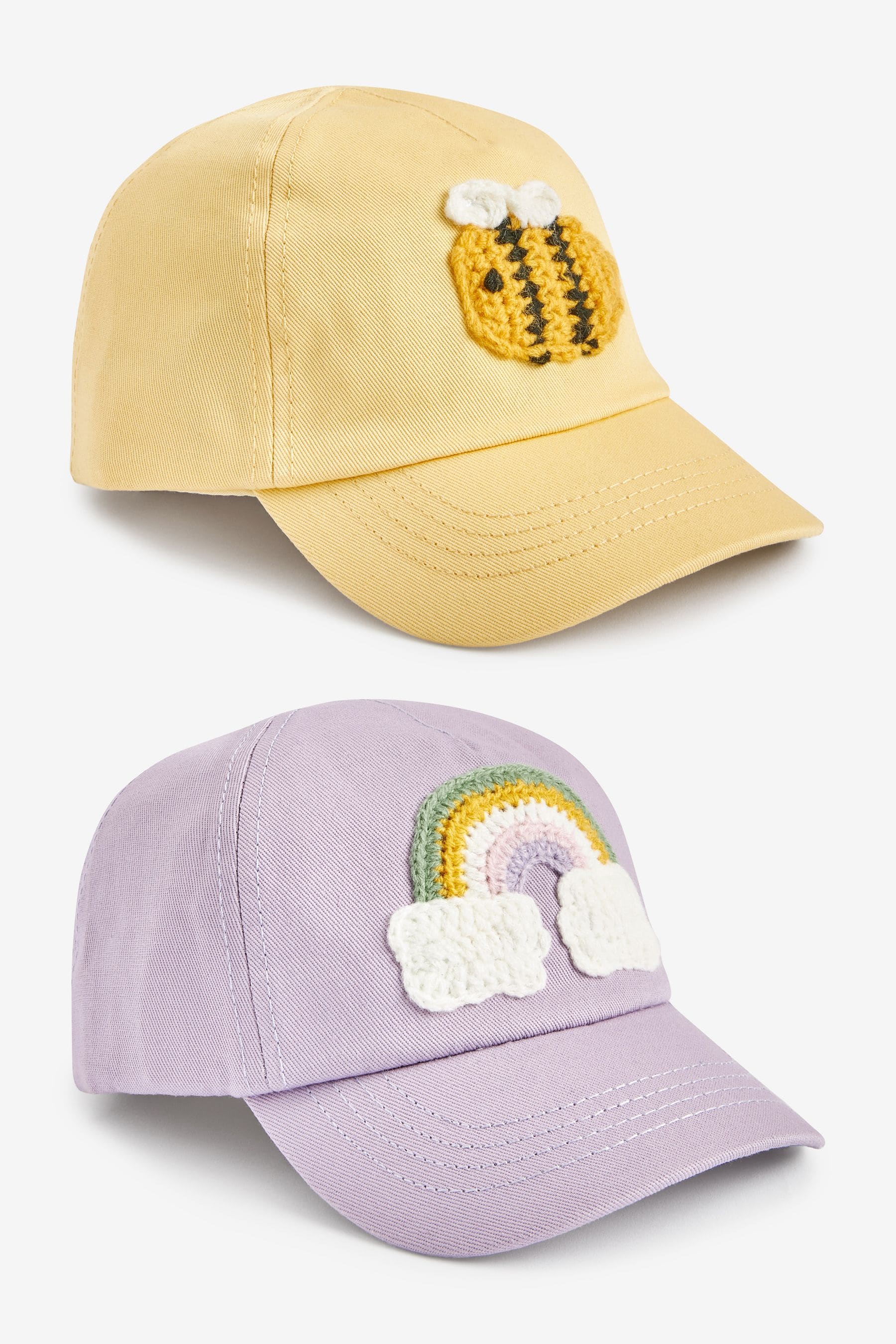 Lilac Purple/Yellow Crochet 2 Pack Caps (3mths-6yrs)