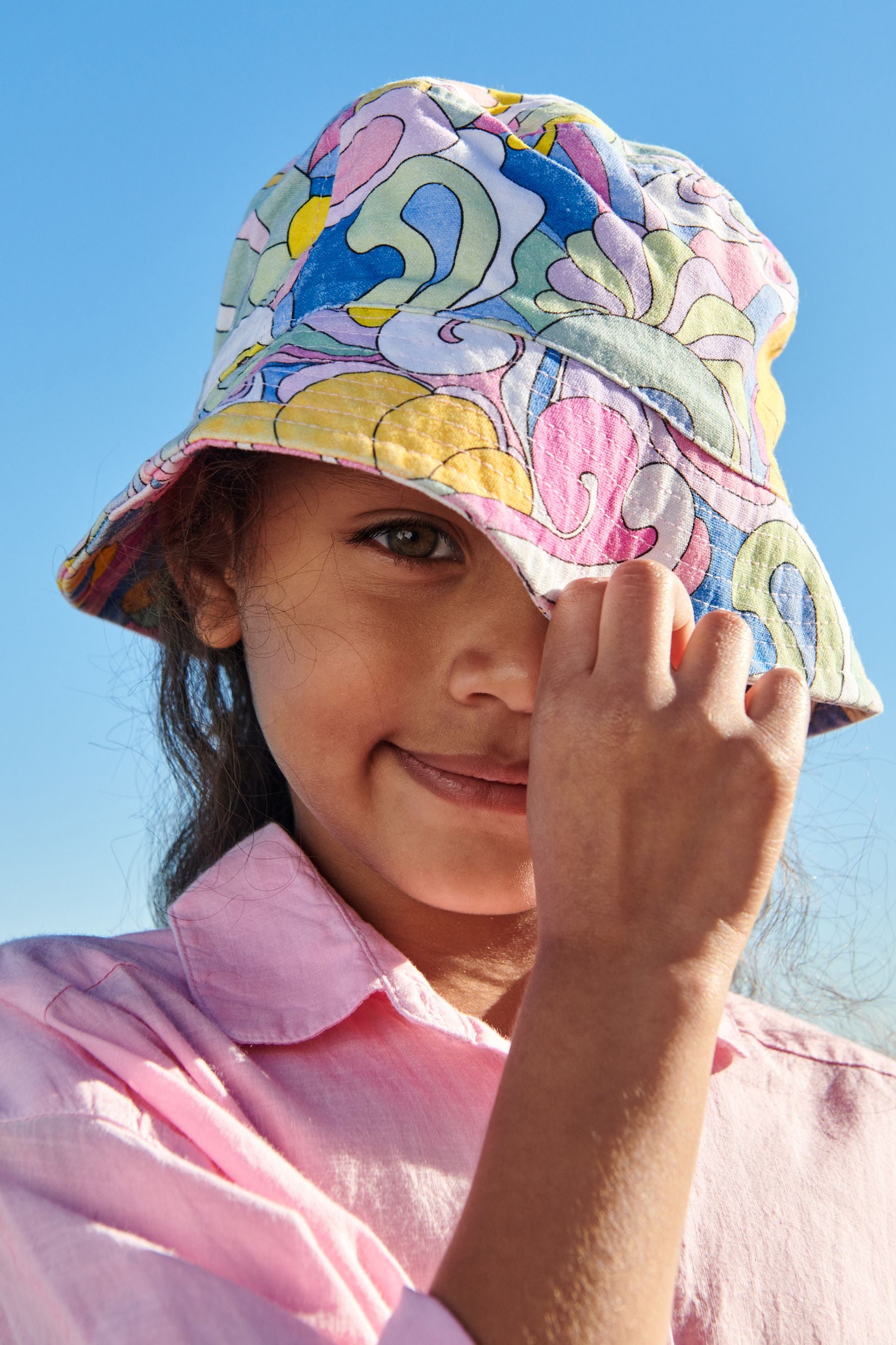 Blue/Pink Printed Bucket Hat (3-16yrs)