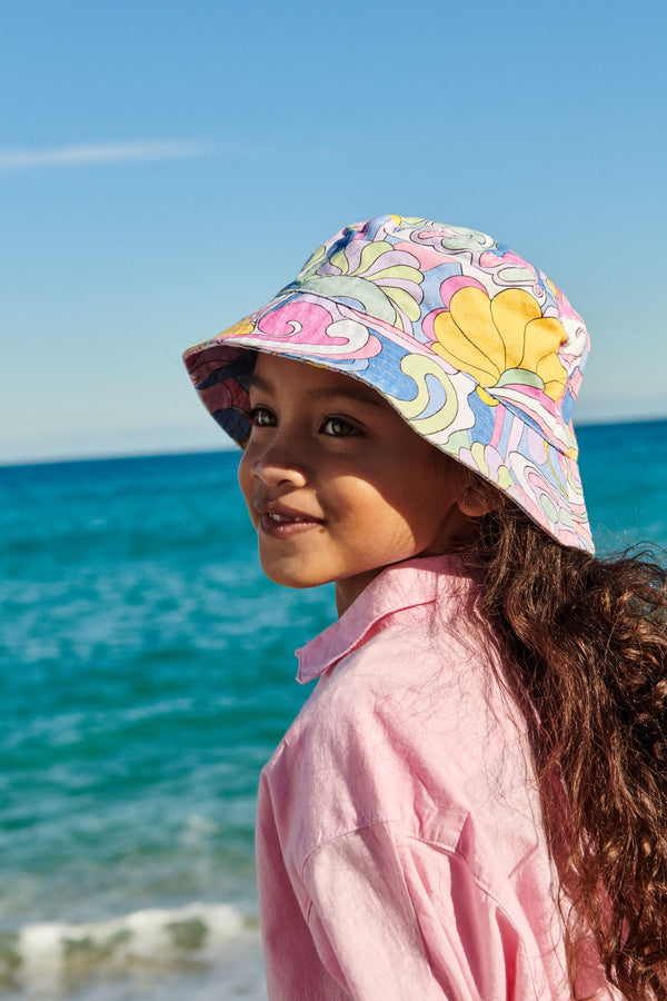 Blue/Pink Printed Bucket Hat (3-16yrs)