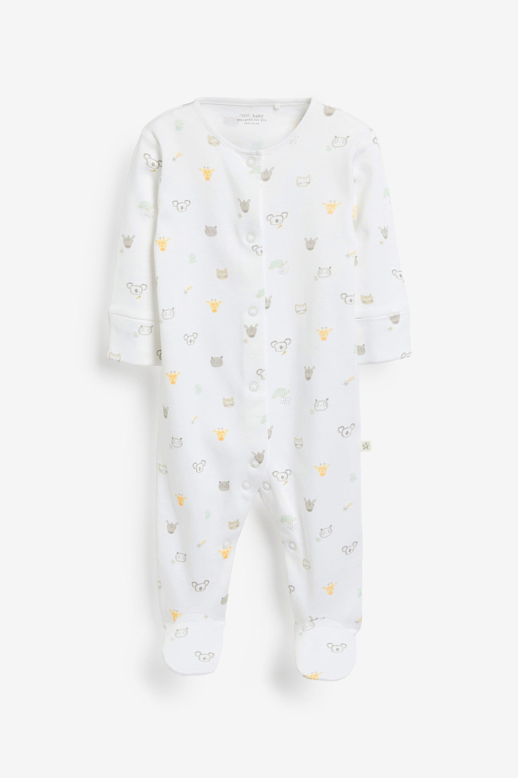 White Smart Safari Baby Sleepsuits 3 Pack (0-2yrs)