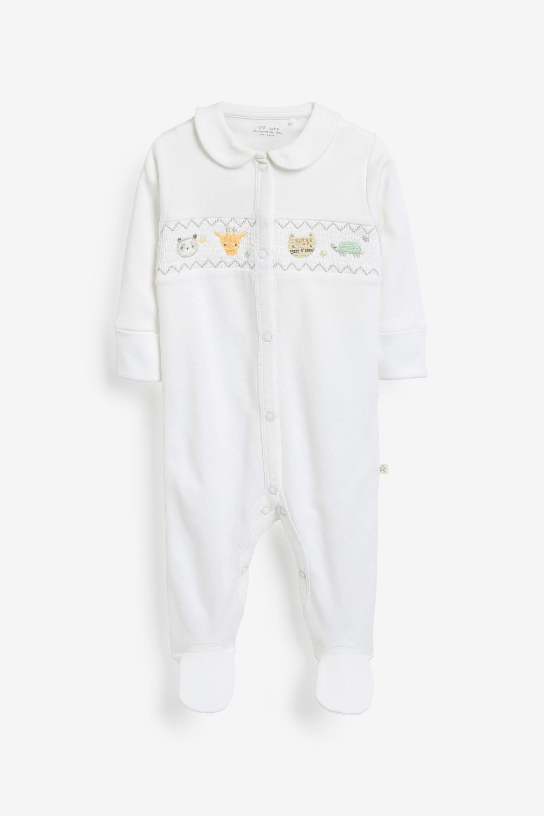 White Smart Safari Baby Sleepsuits 3 Pack (0-2yrs)