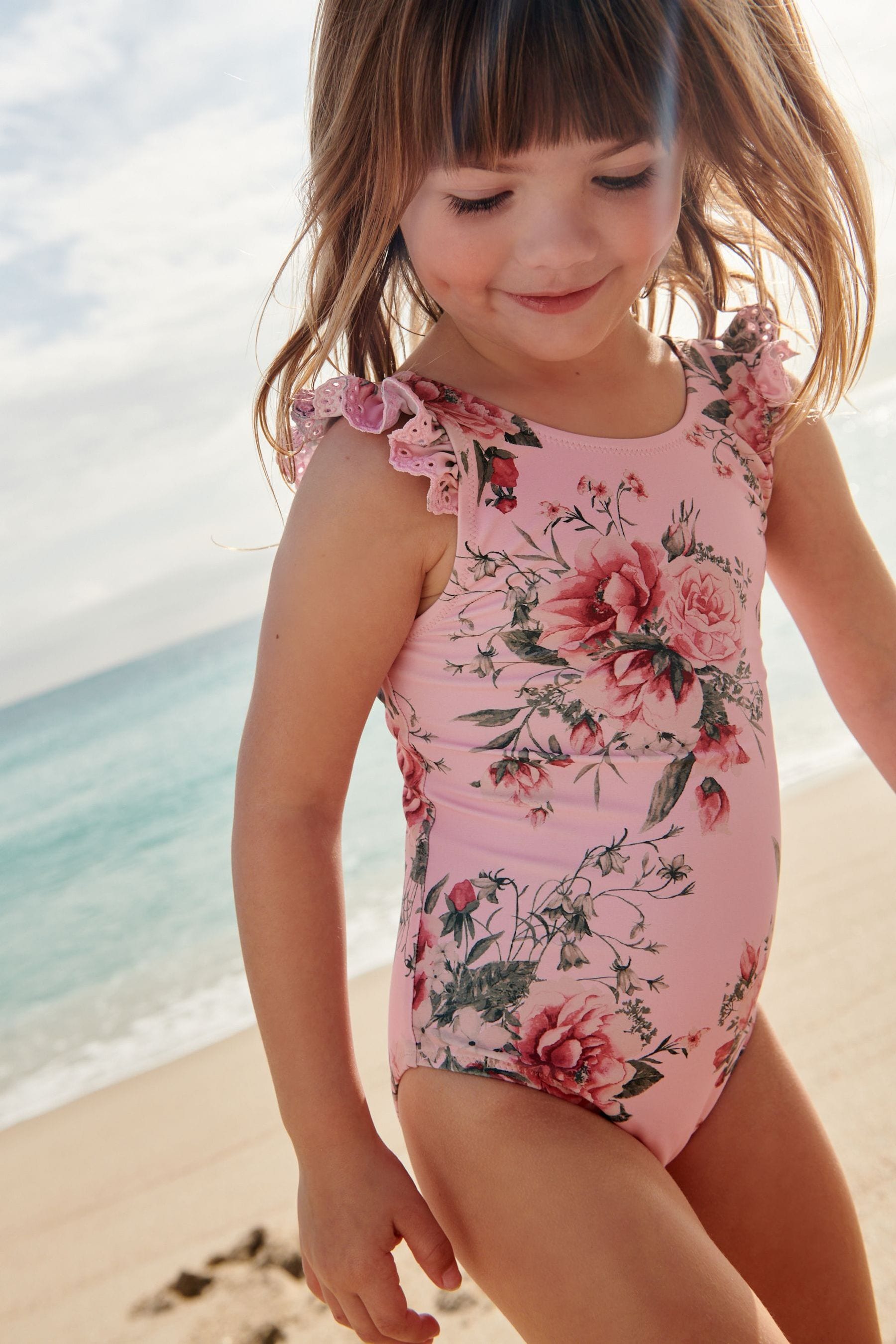 Pink Frill Sleeve Swimsuit (3mths-12yrs)