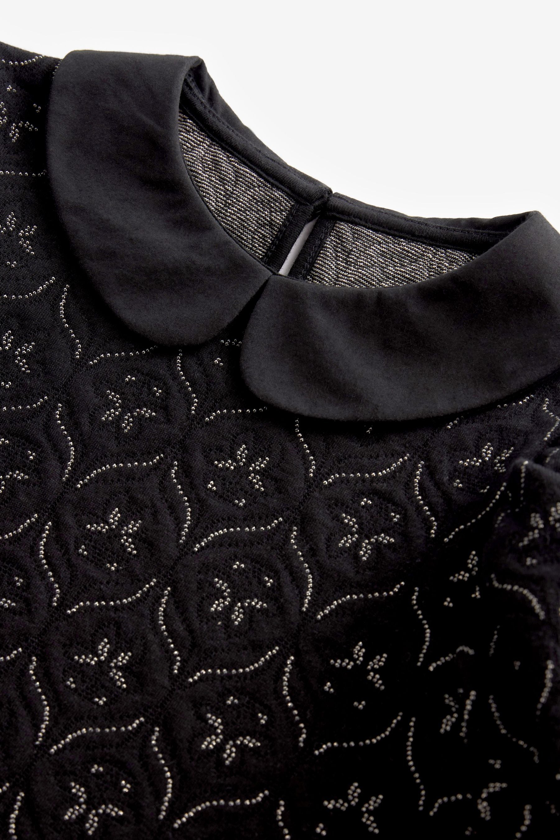 Black/Gold Collar Detail Jacquard Texture Jersey Dress (1.5-16yrs)