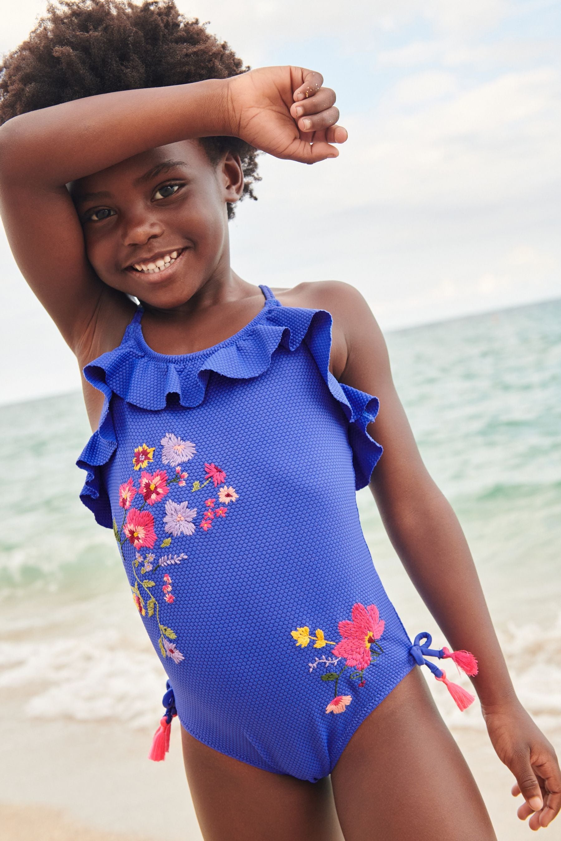 Cobalt Blue Embroidered Swimsuit (3-16yrs)