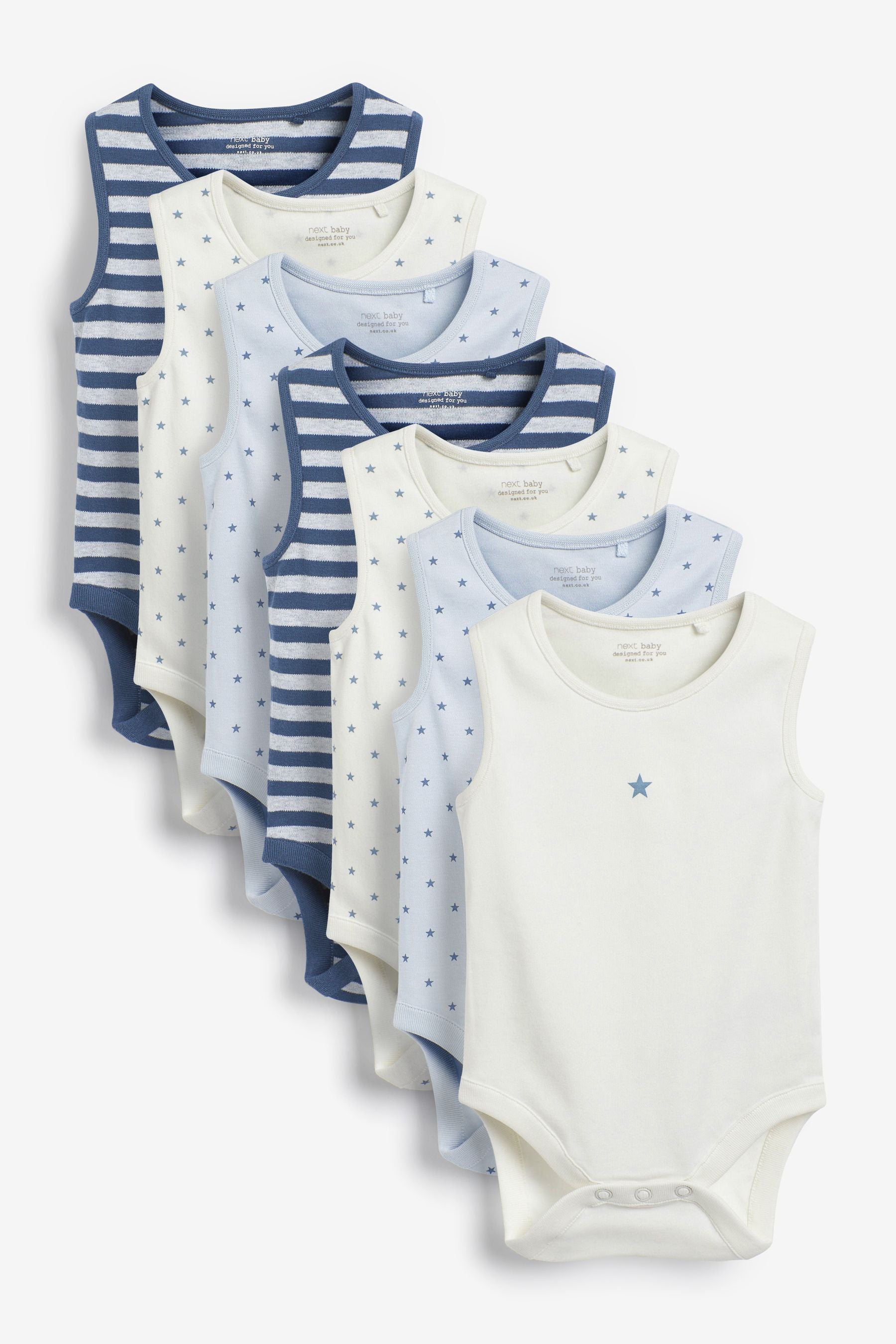 Blue/Navy Blue Star 7 Pack Baby Vest Bodysuits 7 Pack