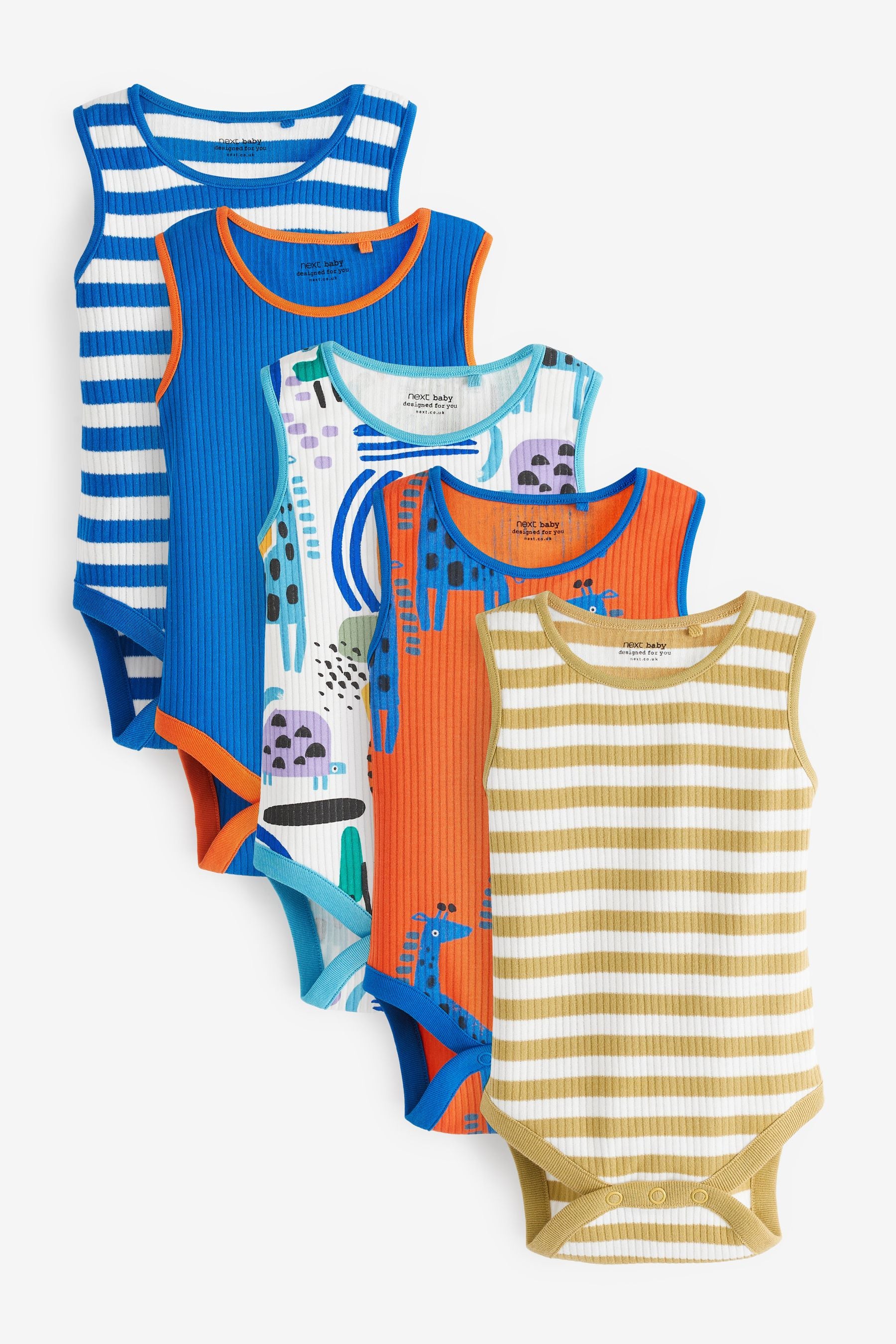 Bright Animal Print Baby 5 Pack Vest Bodysuits (0mths-3yrs)