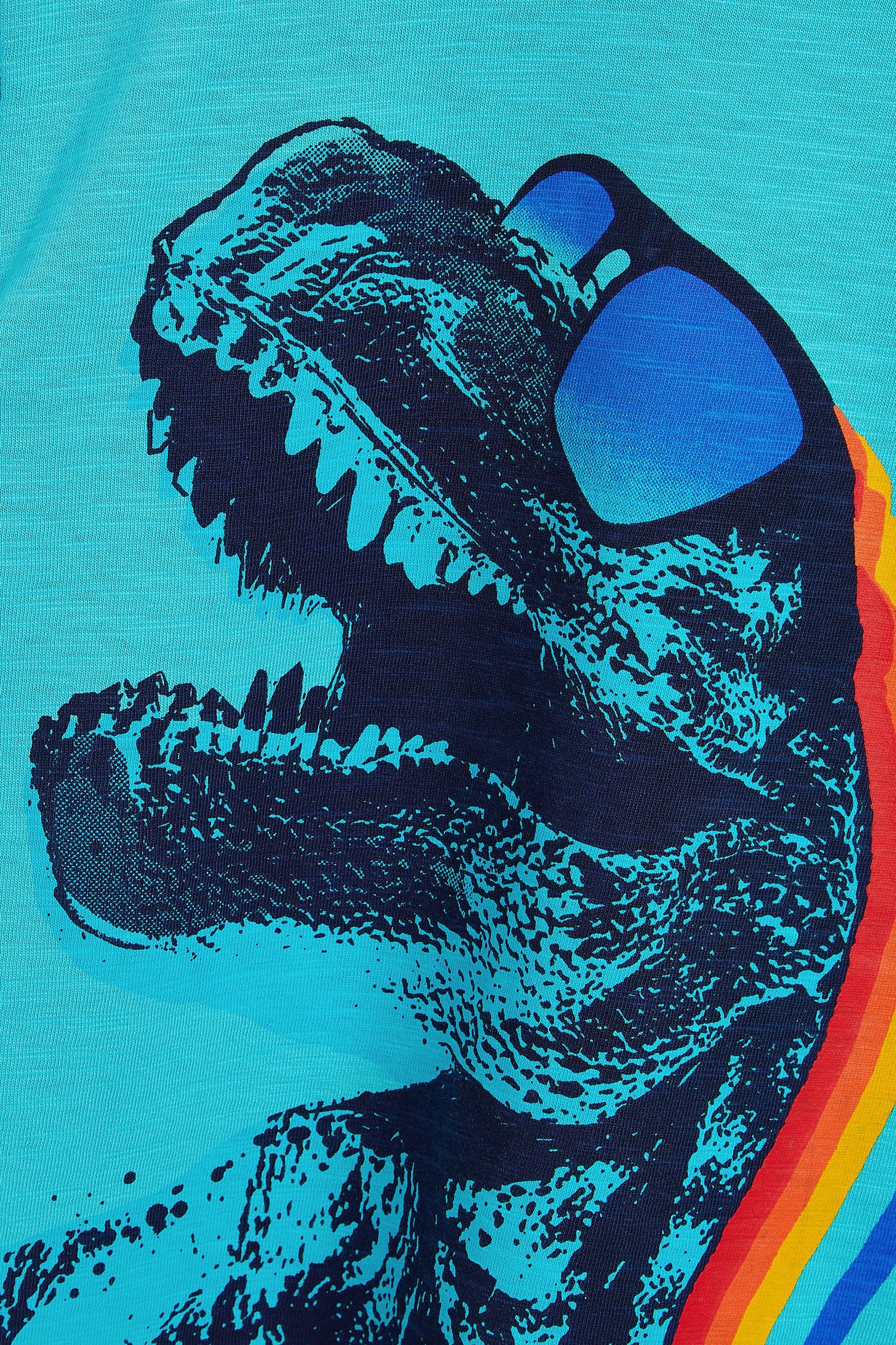 Teal Blue Dinosaur Short Sleeve Graphic T-Shirt (3-16yrs)