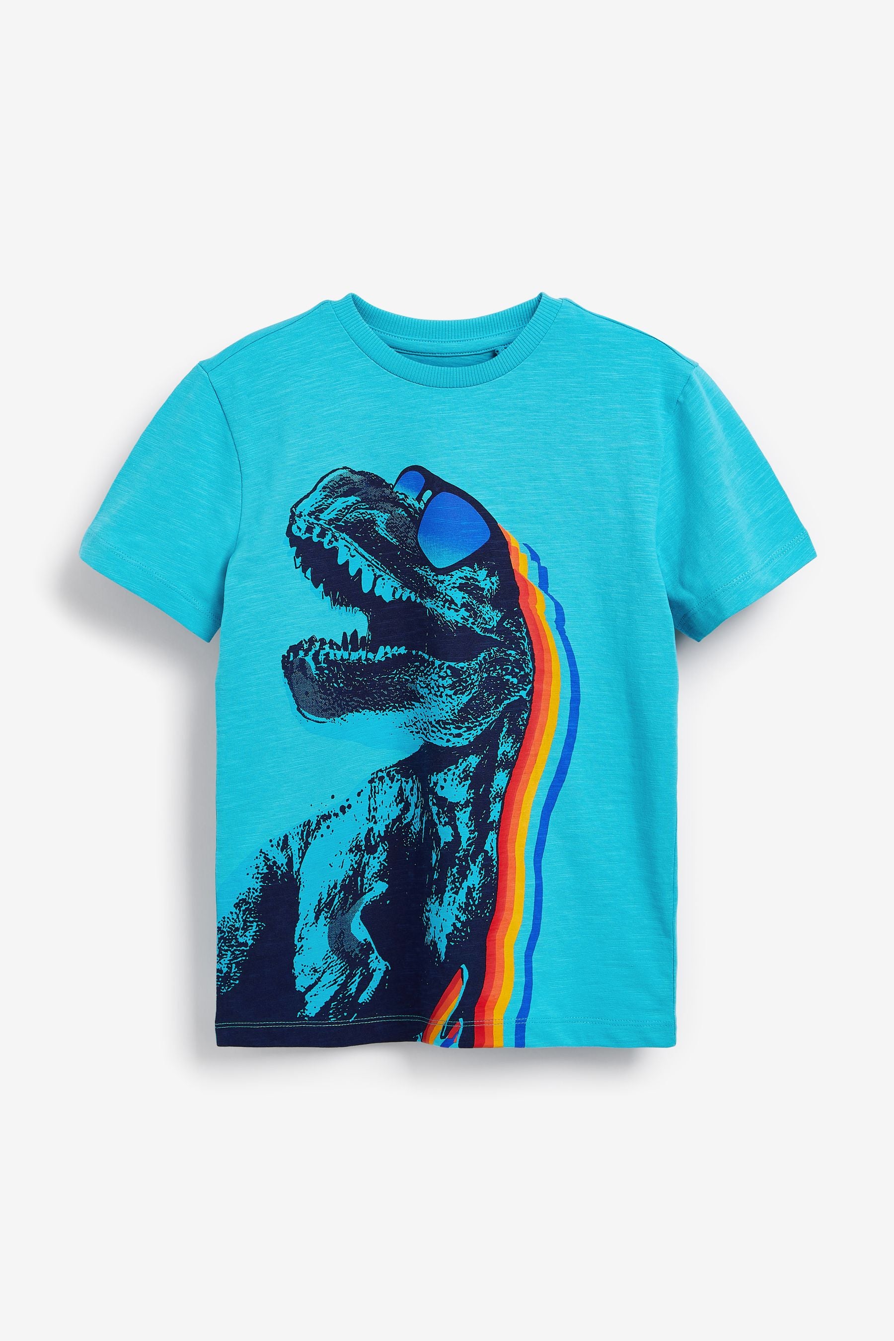 Teal Blue Dinosaur Short Sleeve Graphic T-Shirt (3-16yrs)