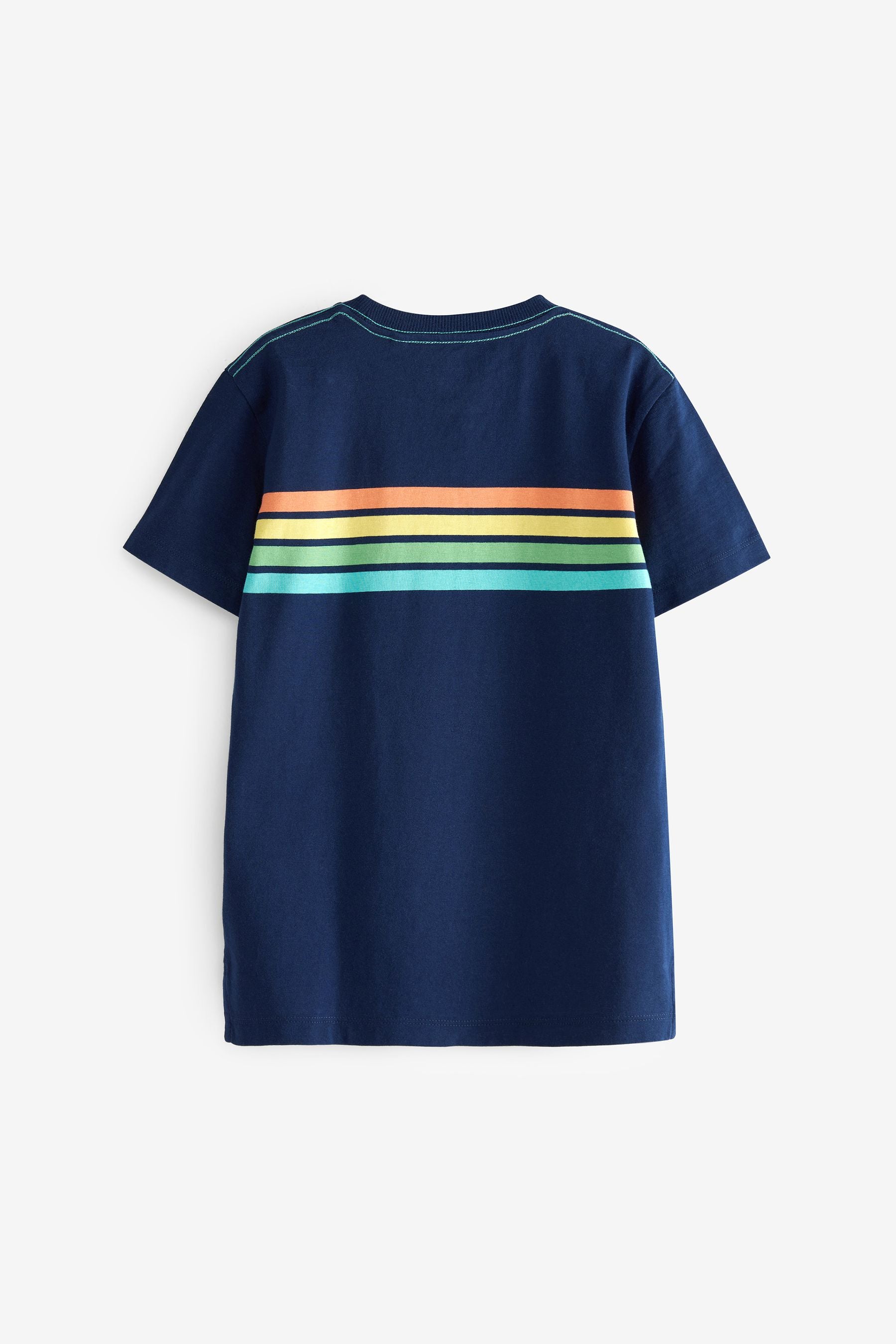 Navy Blue Rainbow Chest Stripe Short Sleeve T-Shirt (3-16yrs)