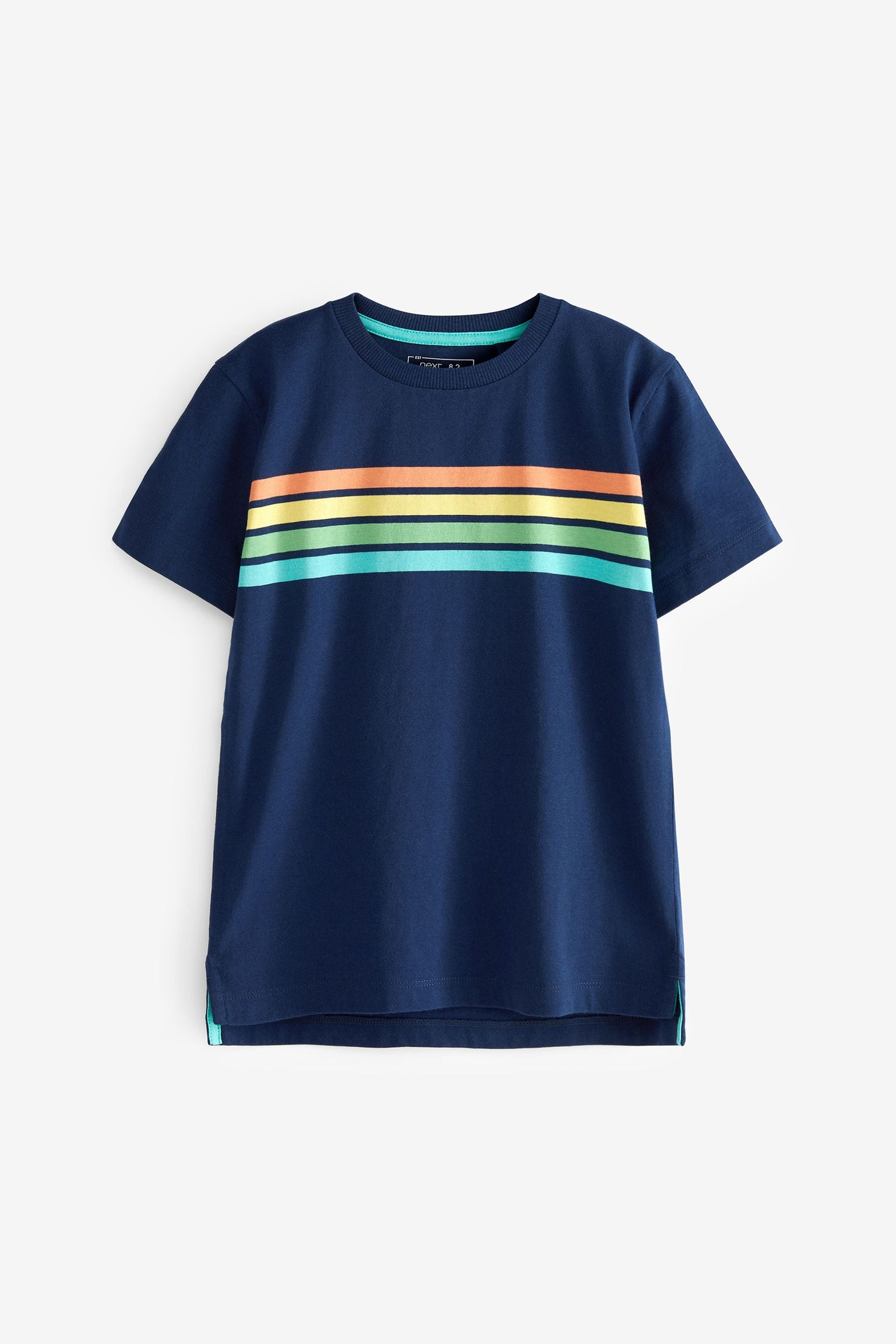 Navy Blue Rainbow Chest Stripe Short Sleeve T-Shirt (3-16yrs)