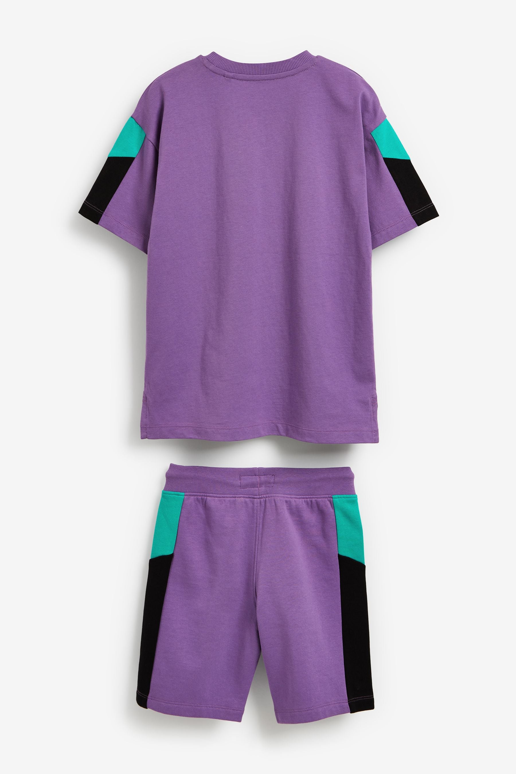 Purple Short Sleeve T-Shirt And Shorts Colourblock Set (3-16yrs)