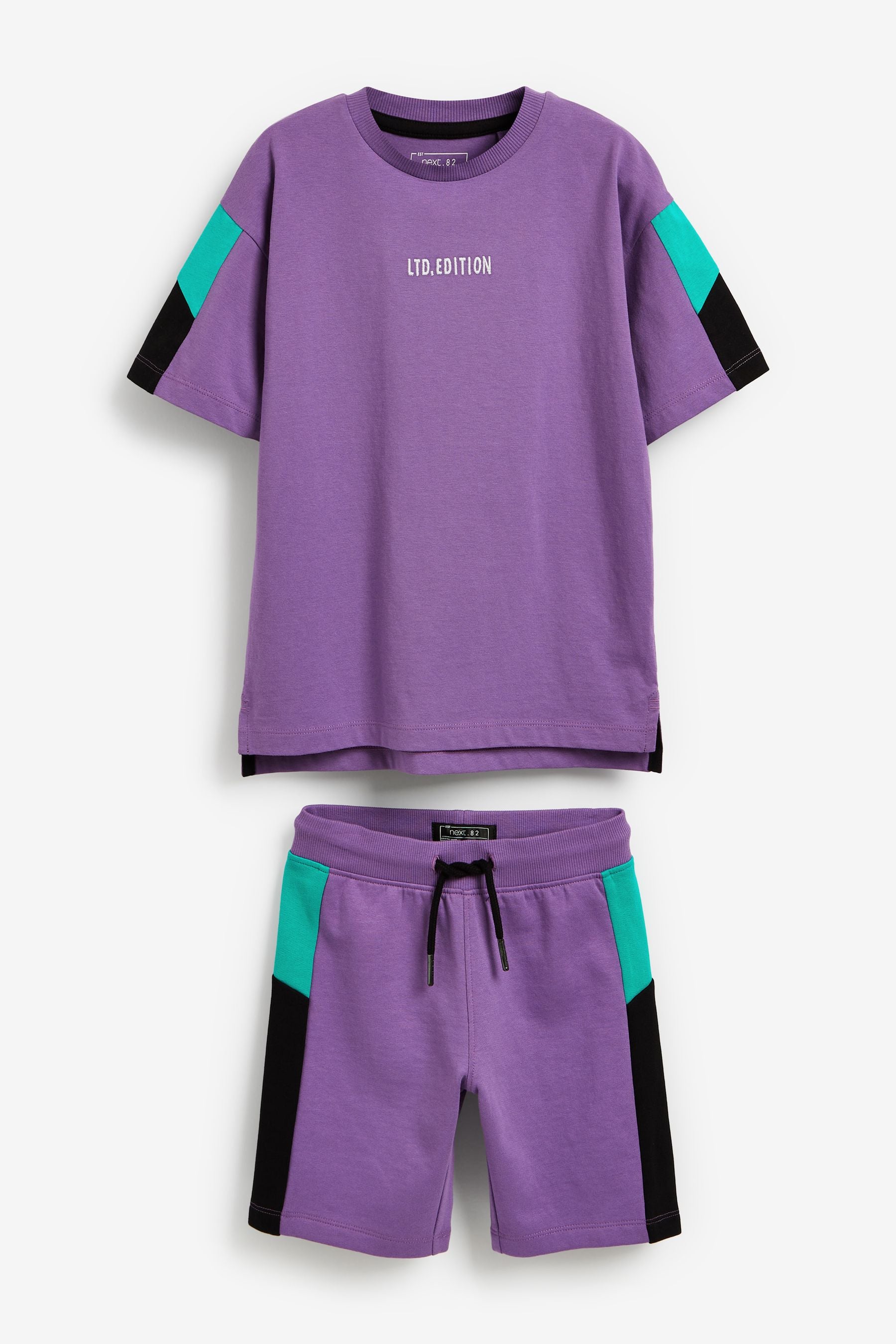 Purple Short Sleeve T-Shirt And Shorts Colourblock Set (3-16yrs)