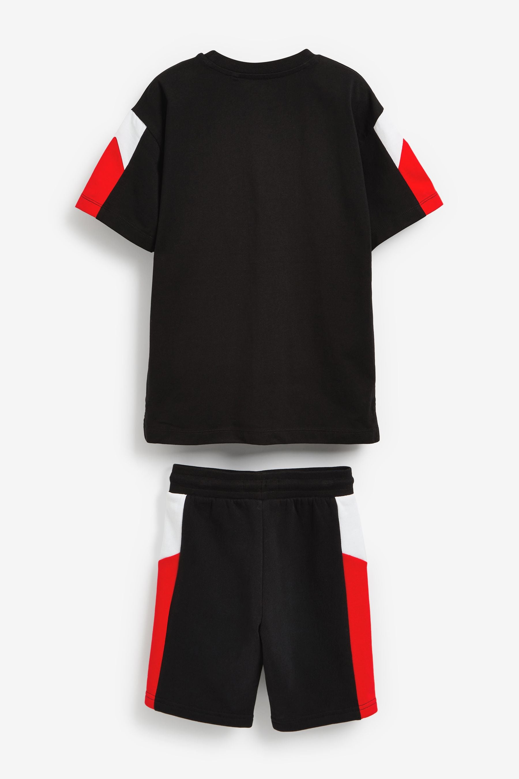 Black Colourblock T-Shirt And Shorts Set (3-16yrs)