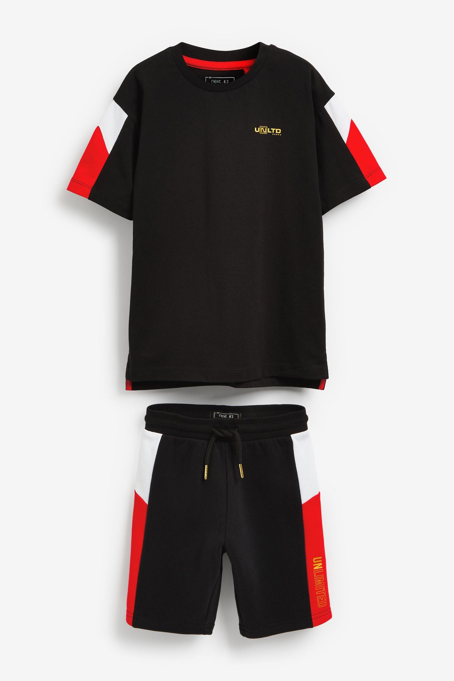 Black Colourblock T-Shirt And Shorts Set (3-16yrs)