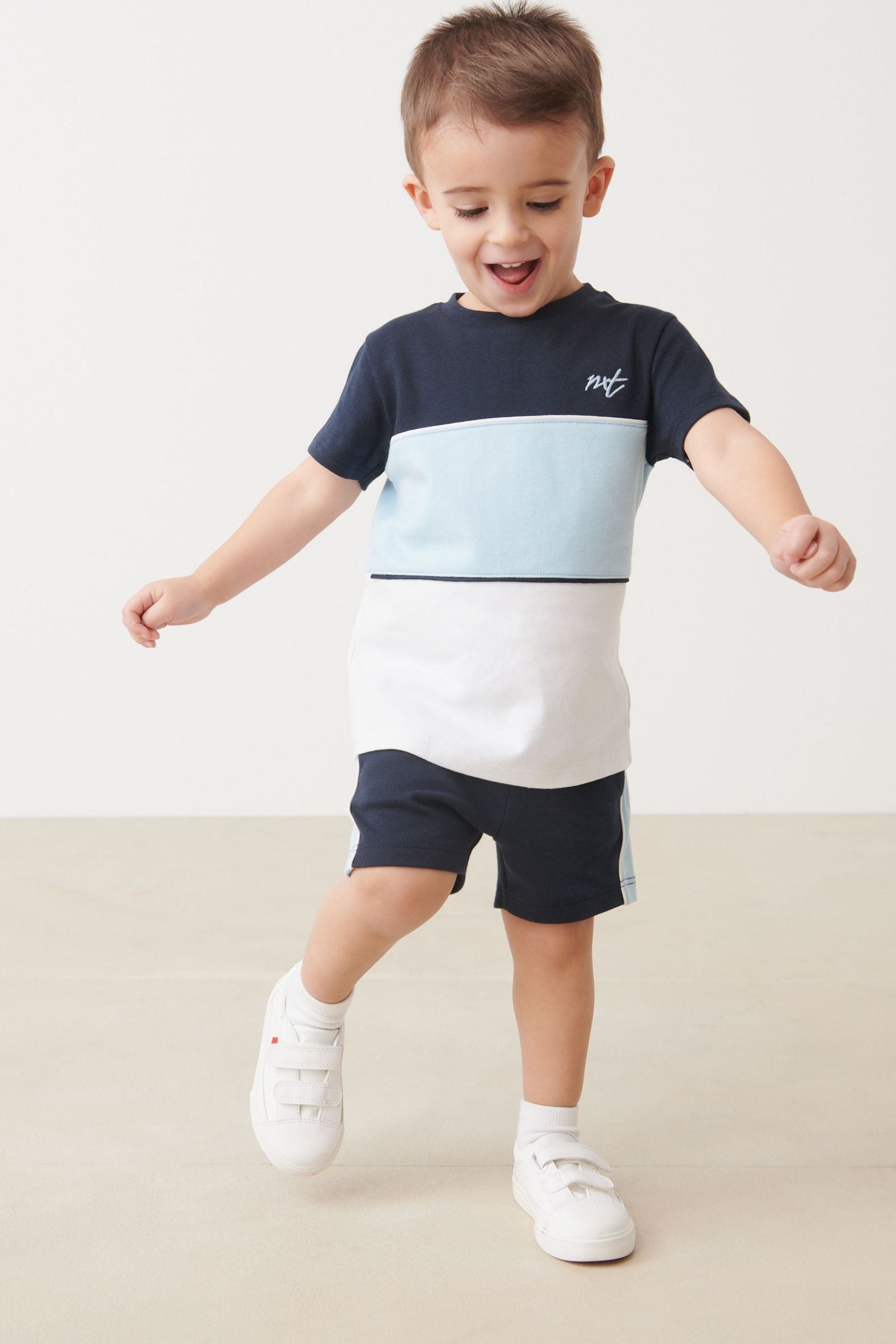 Blue Colourblock T-Shirt and Shorts Set (3mths-7yrs)