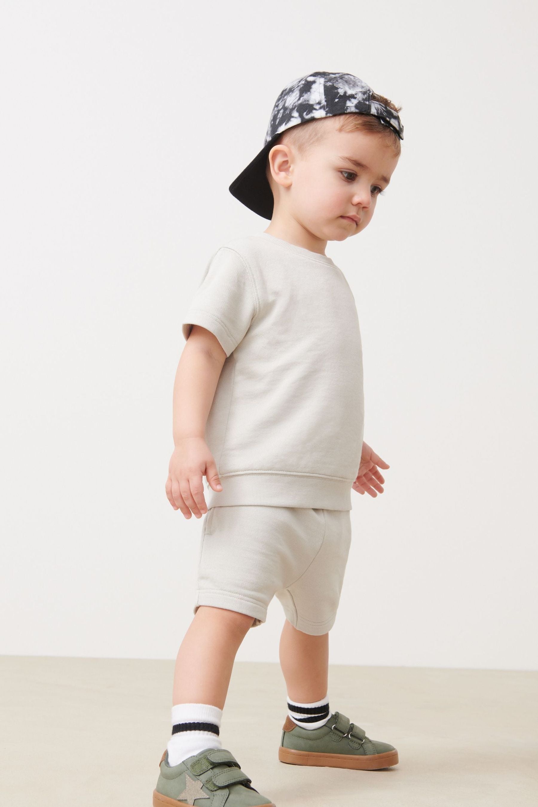 Stone Natural Plain Sweat T-Shirt And Shorts Set (3mths-7yrs)