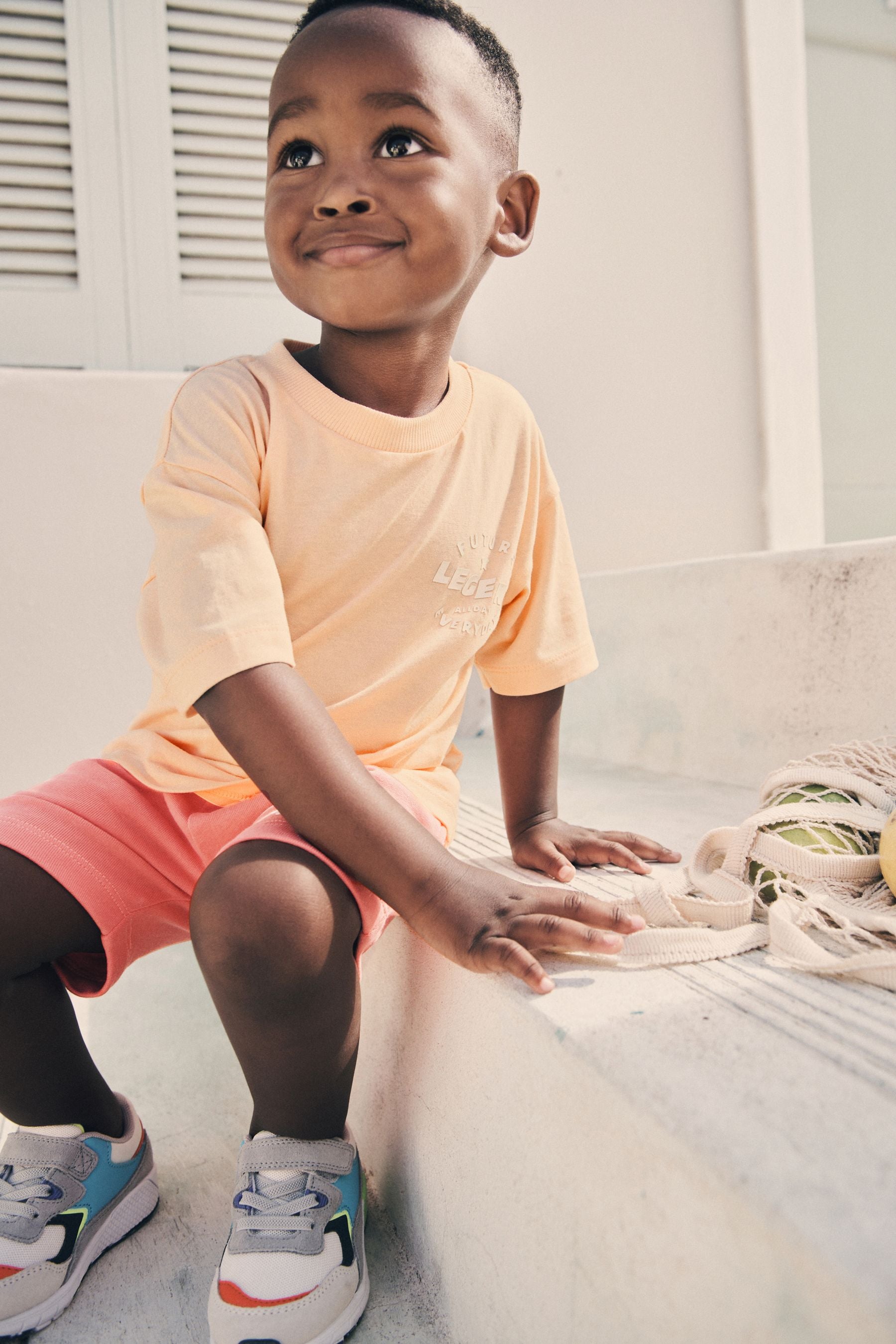 Peach Orange Tonal Oversized T-Shirt And Shorts Set (3mths-7yrs)