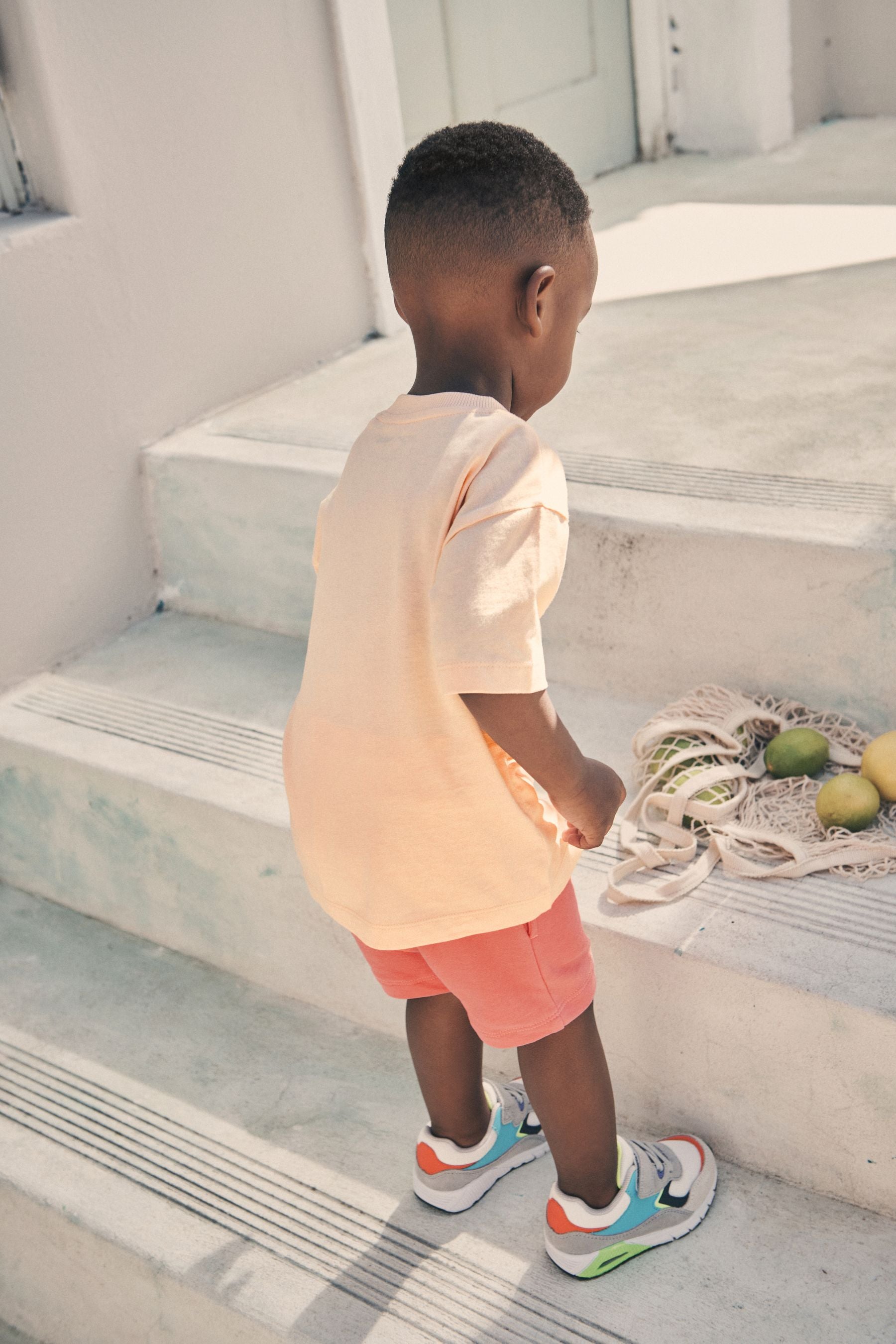 Peach Orange Tonal Oversized T-Shirt And Shorts Set (3mths-7yrs)