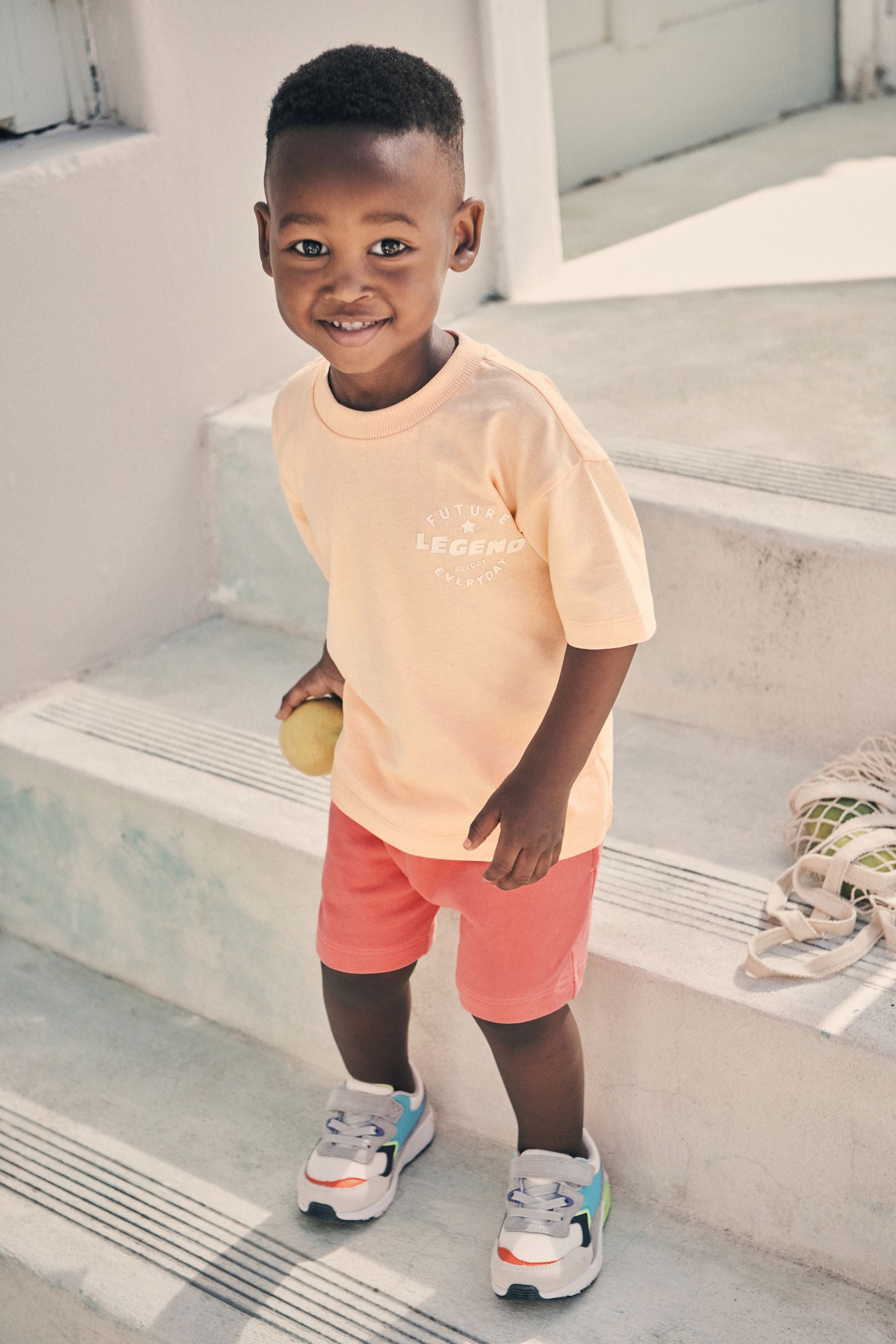 Peach Orange Tonal Oversized T-Shirt And Shorts Set (3mths-7yrs)