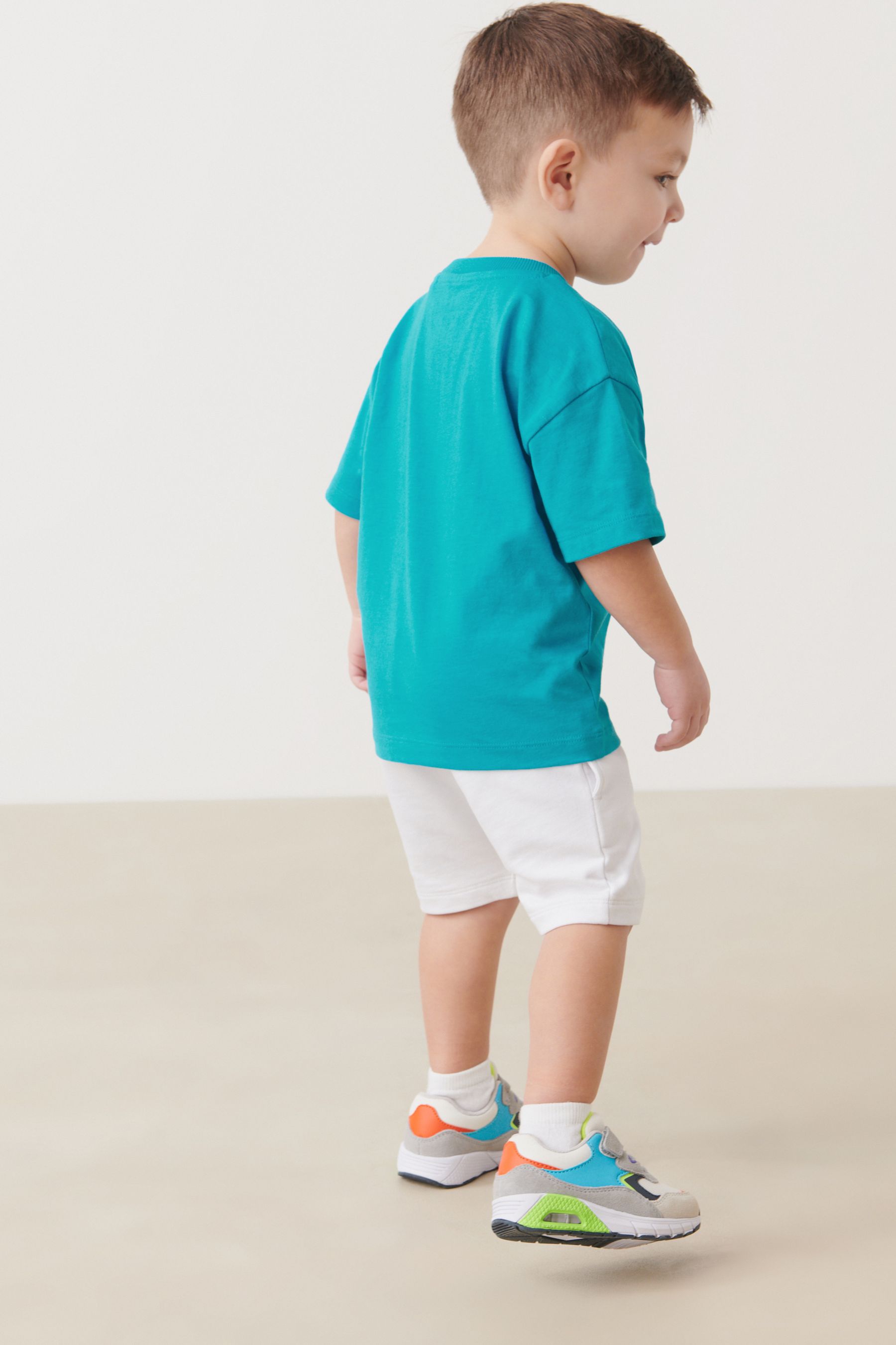 Turquoise Blue Tonal Oversized T-Shirt And Shorts Set (3mths-7yrs)