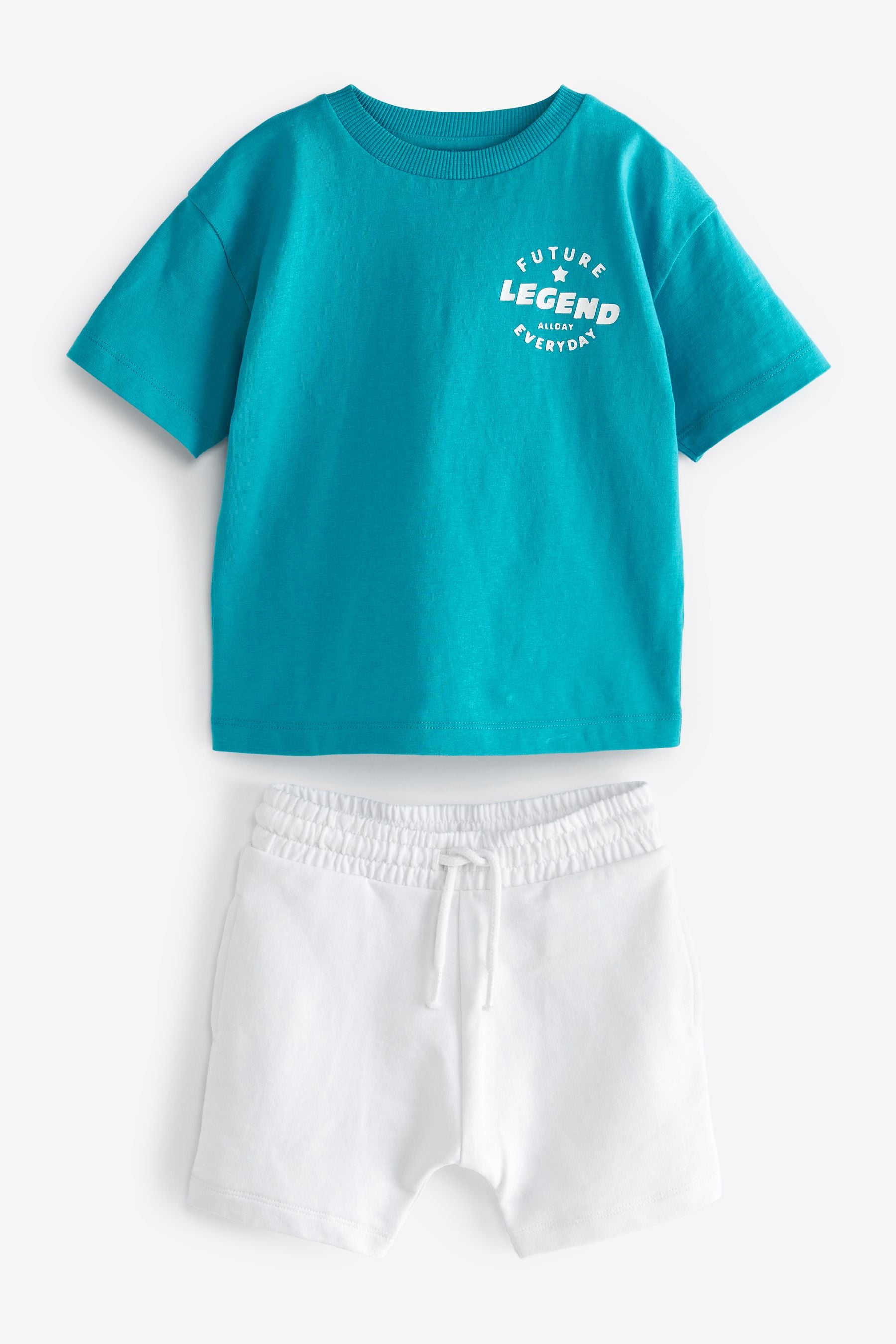 Turquoise Blue Tonal Oversized T-Shirt And Shorts Set (3mths-7yrs)