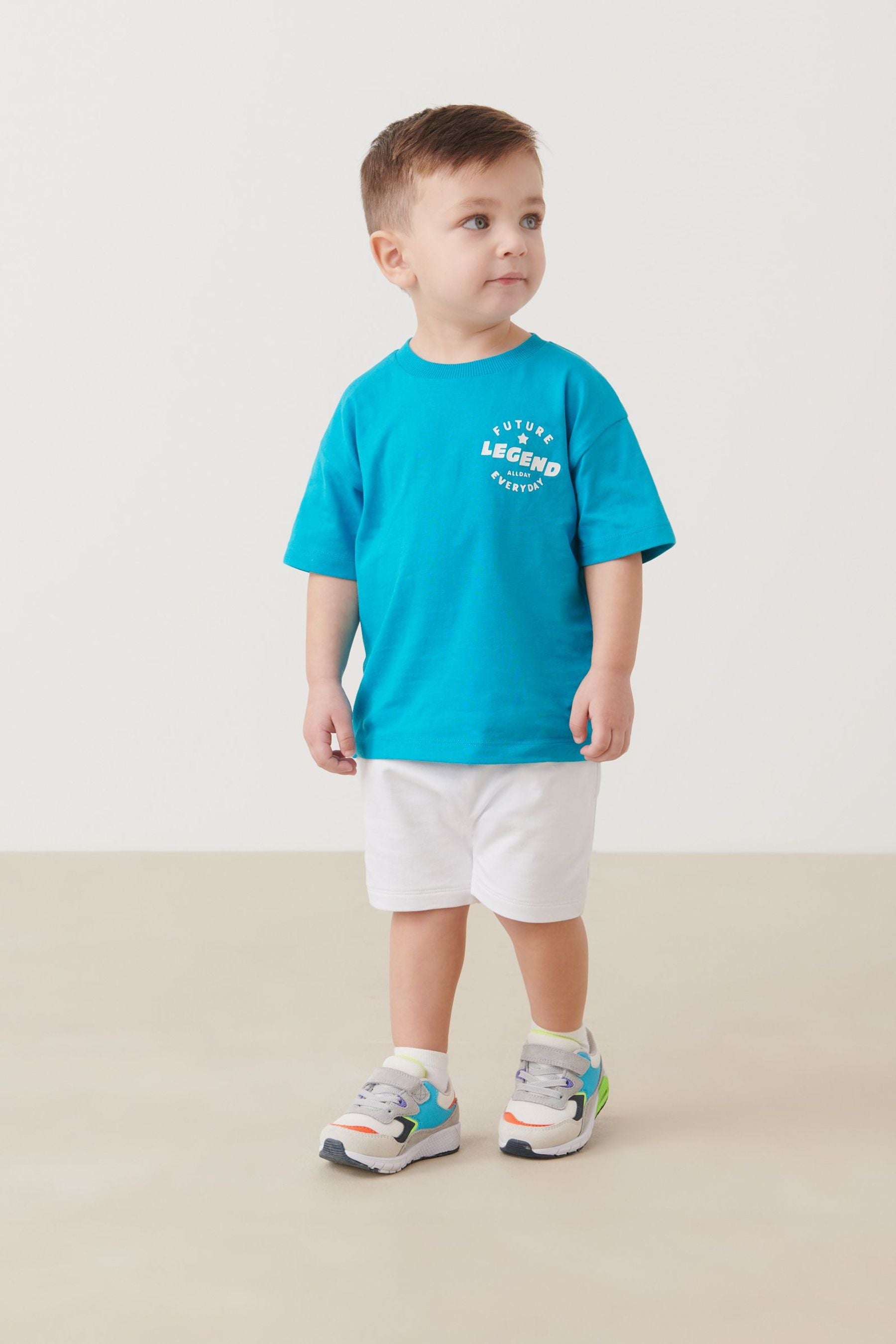 Turquoise Blue Tonal Oversized T-Shirt And Shorts Set (3mths-7yrs)